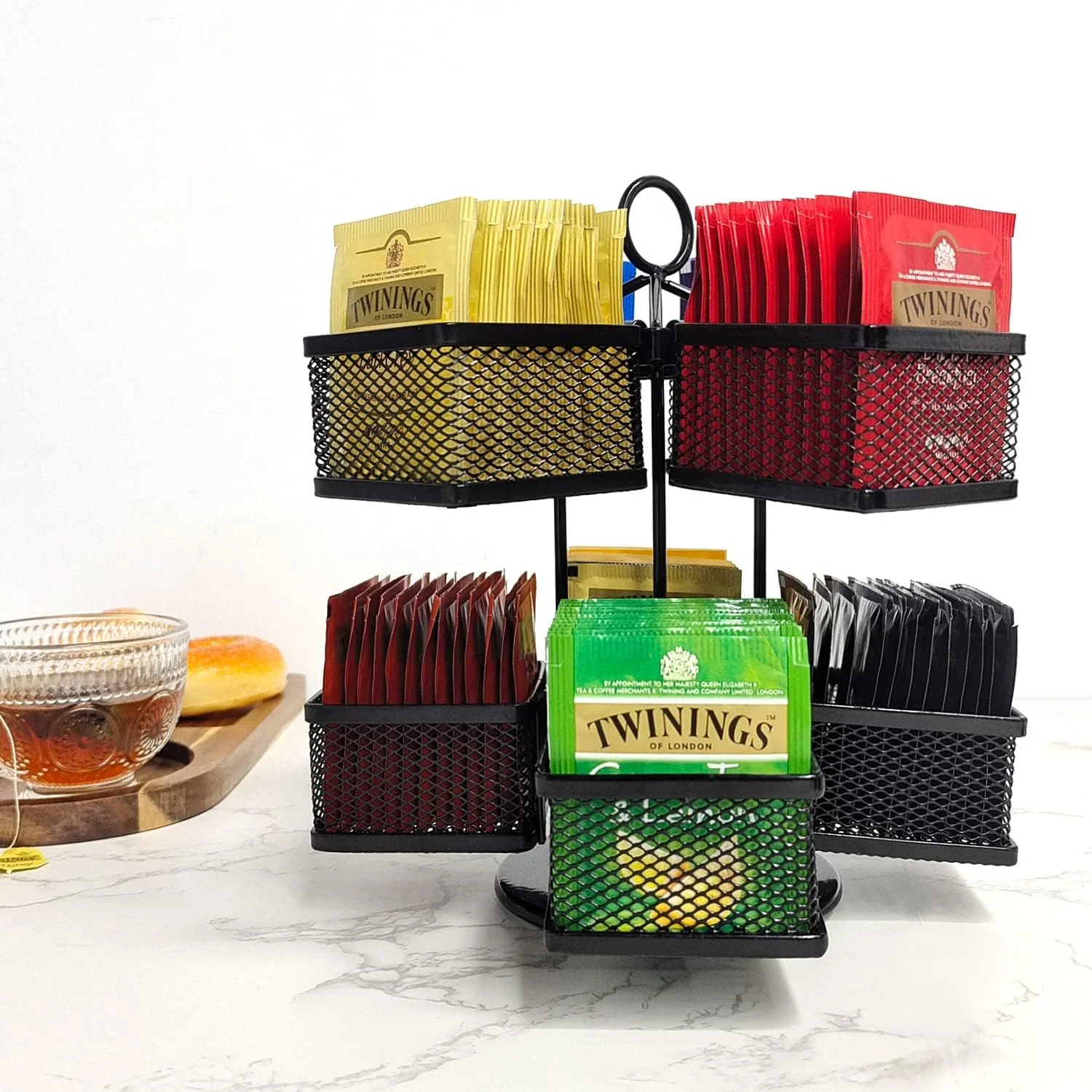 4 Compartment Tea Bag Organizer Carousel, Coffee Holder Storage, Spinning Carousel Basket Black Adjustable Tea Caddy For Kitchen Counter, Countertop, Cabinet 4 Compartment Tea Bag Organizer Carousel, Coffee Holder Storage, Spinning Carousel Basket Black Adjustable Tea Caddy For Kitchen Counter, Countertop, Cabinet