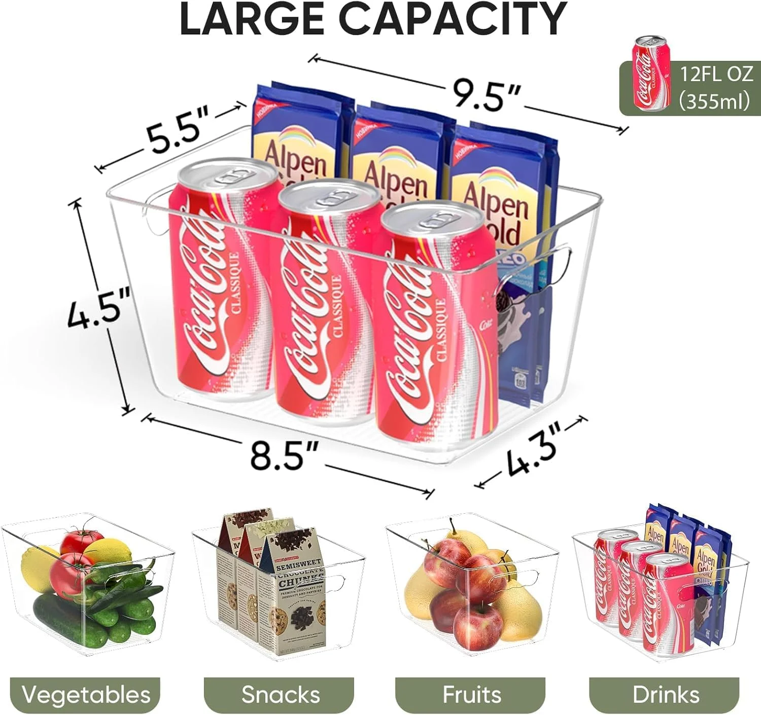 ظروف نگهداری پلاستیکی شفاف - سازمان دهنده های قابل انباشت انبار و یخچال بدون BPA با دستگیره برای آشپزخانه، کابینت، حمام و موارد دیگر (4 عدد)