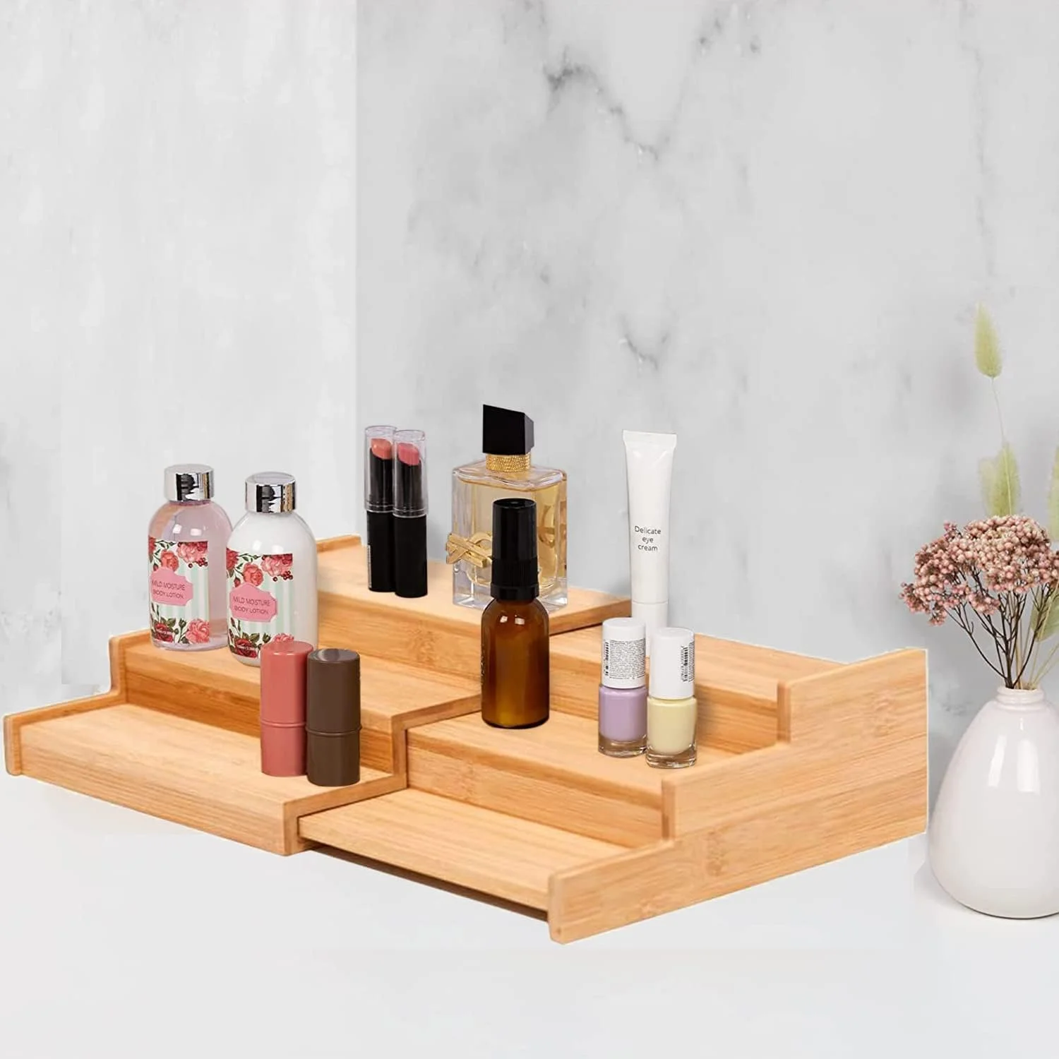 CooToly Spice Rack Kitchen Cabinet Organizer- 3 Tier Bamboo Expandable Display Shelf(M) CooToly Spice Rack Kitchen Cabinet Organizer- 3 Tier Bamboo Expandable Display Shelf(M)