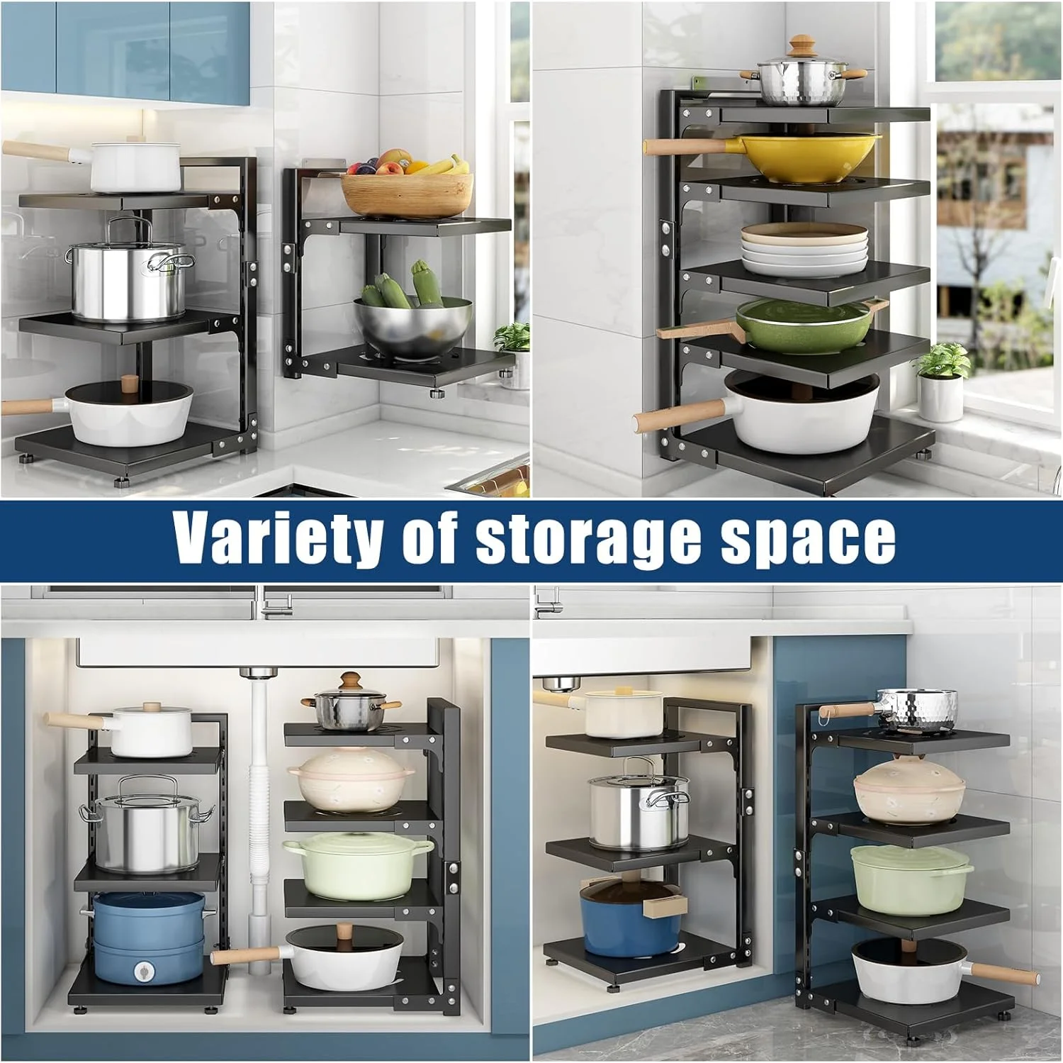 سازمان دهنده قفسه قابلمه CASONNIK: قفسه سازمان دهنده قابلمه 7 طبقه قابل تنظیم و سنگین برای کابینت، حالت های استفاده چندگانه، قفسه قابلمه و تابه برای پیشخوان و کابینت آشپزخانه سازمان دهنده قفسه قابلمه CASONNIK: قفسه سازمان دهنده قابلمه 7 طبقه قابل تنظیم و سنگین برای کابینت، حالت های استفاده چندگانه، قفسه قابلمه و تابه برای پیشخوان و کابینت آشپزخانه