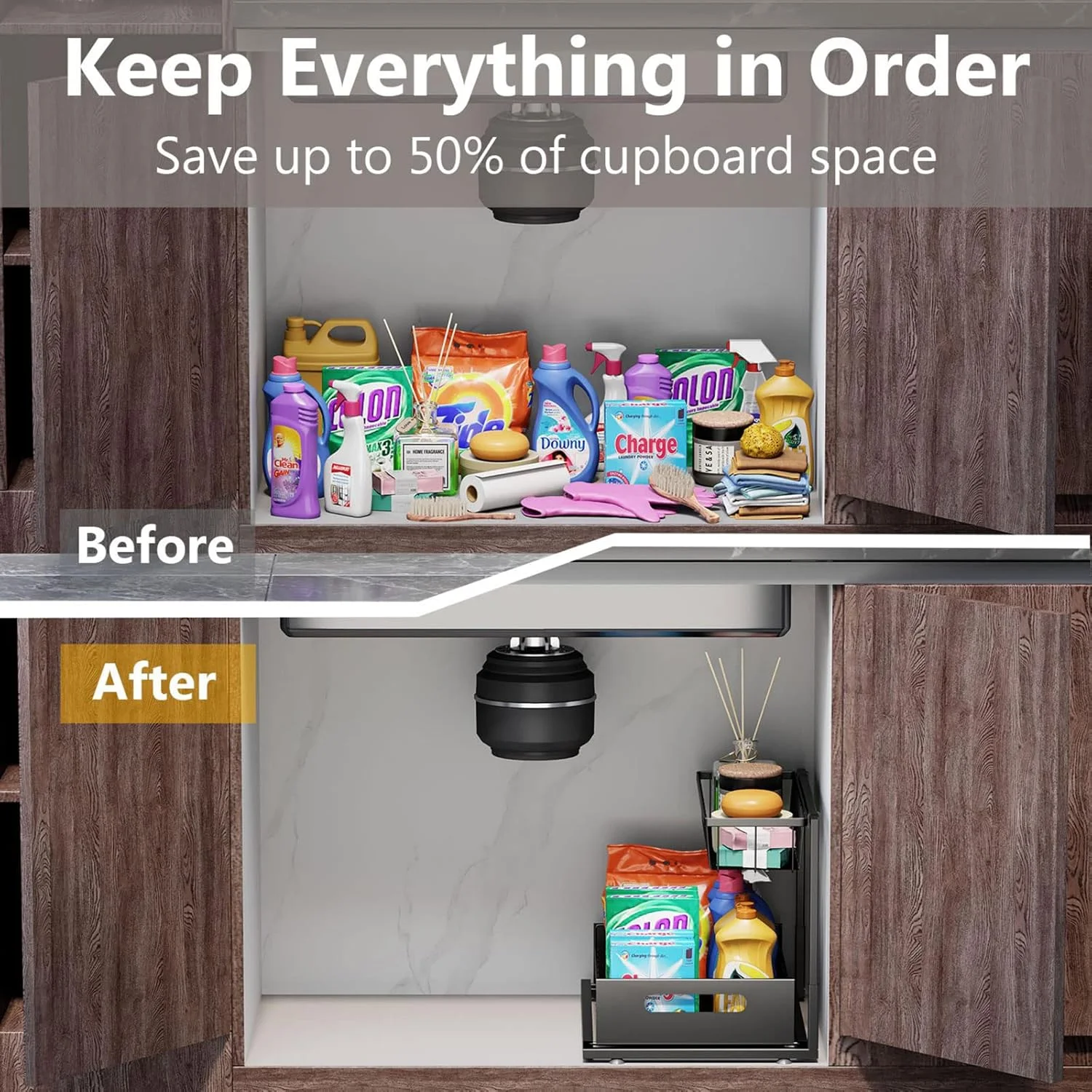 ارگانایزر و نظم دهنده زیر سینک Ceetug، دو طبقه، کشویی، فلزی مقاوم، مناسب کابینت آشپزخانه و حمام، مشکی ارگانایزر و نظم دهنده زیر سینک Ceetug، دو طبقه، کشویی، فلزی مقاوم، مناسب کابینت آشپزخانه و حمام، مشکی