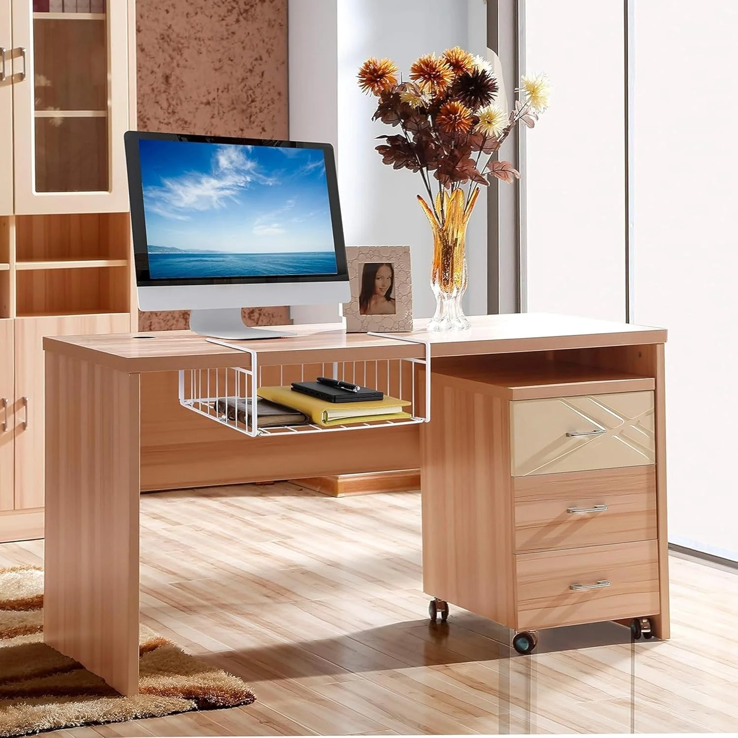 قفسه نظم دهنده زیر کابینتی 2 تکه، سبدهای آویز توری فلزی برای انبار آشپزخانه، سفید قفسه نظم دهنده زیر کابینتی 2 تکه، سبدهای آویز توری فلزی برای انبار آشپزخانه، سفید