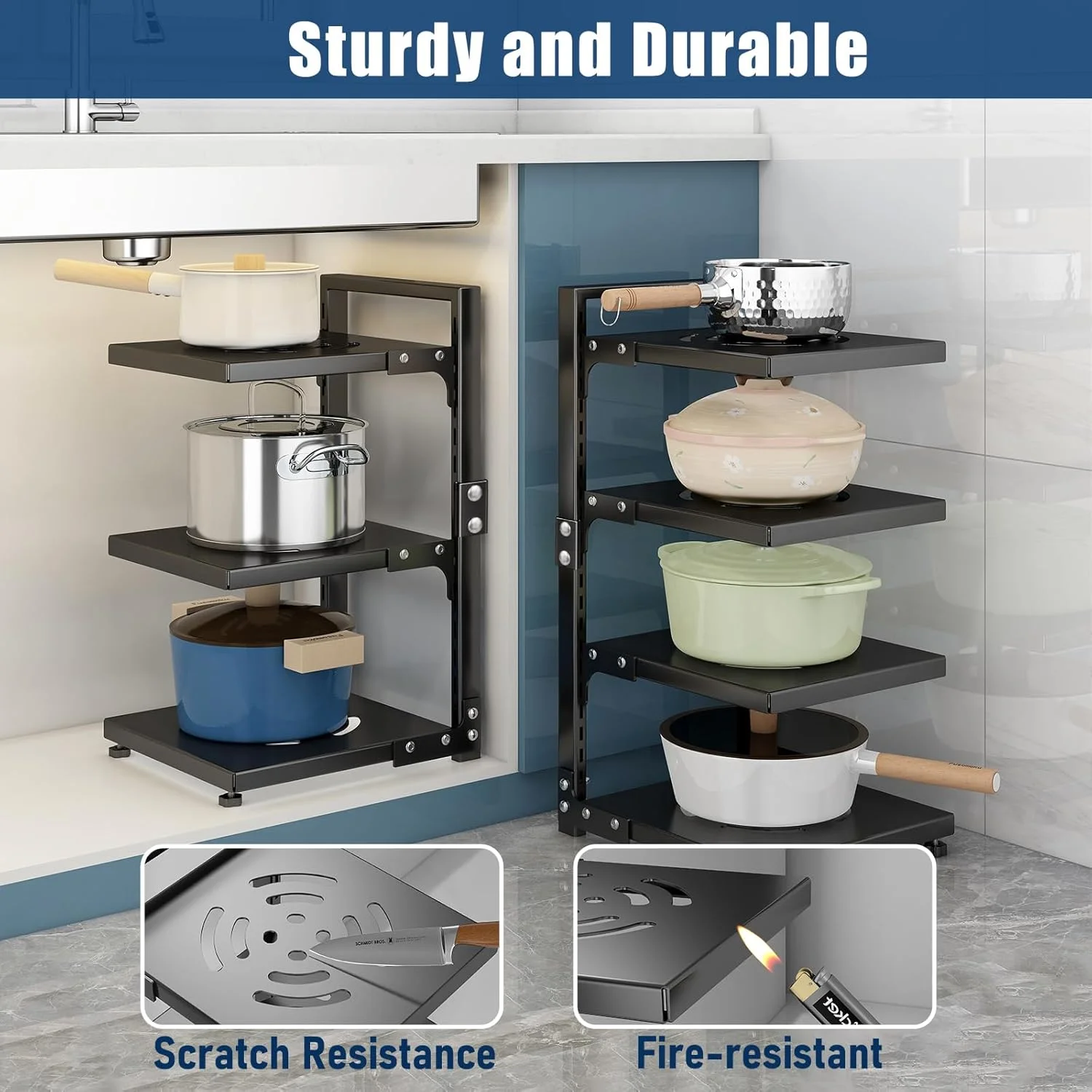 سازمان دهنده قفسه قابلمه CASONNIK: قفسه سازمان دهنده قابلمه 7 طبقه قابل تنظیم و سنگین برای کابینت، حالت های استفاده چندگانه، قفسه قابلمه و تابه برای پیشخوان و کابینت آشپزخانه سازمان دهنده قفسه قابلمه CASONNIK: قفسه سازمان دهنده قابلمه 7 طبقه قابل تنظیم و سنگین برای کابینت، حالت های استفاده چندگانه، قفسه قابلمه و تابه برای پیشخوان و کابینت آشپزخانه