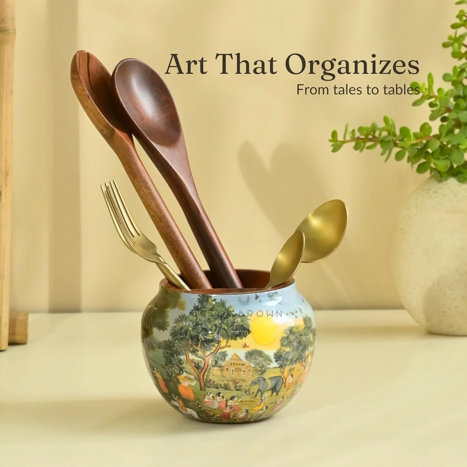 جا قاشقی چوبی ممتاز Brick Brown® مدل Saga، استند قاشق چنگال برای آشپزخانه | جا قاشقی برای میز غذاخوری | استند نگهدارنده چوبی با قسمت جداشدنی (14.5x14.5x11.4 سانتی متر) جا قاشقی چوبی ممتاز Brick Brown® مدل Saga، استند قاشق چنگال برای آشپزخانه | جا قاشقی برای میز غذاخوری | استند نگهدارنده چوبی با قسمت جداشدنی (14.5x14.5x11.4 سانتی متر)
