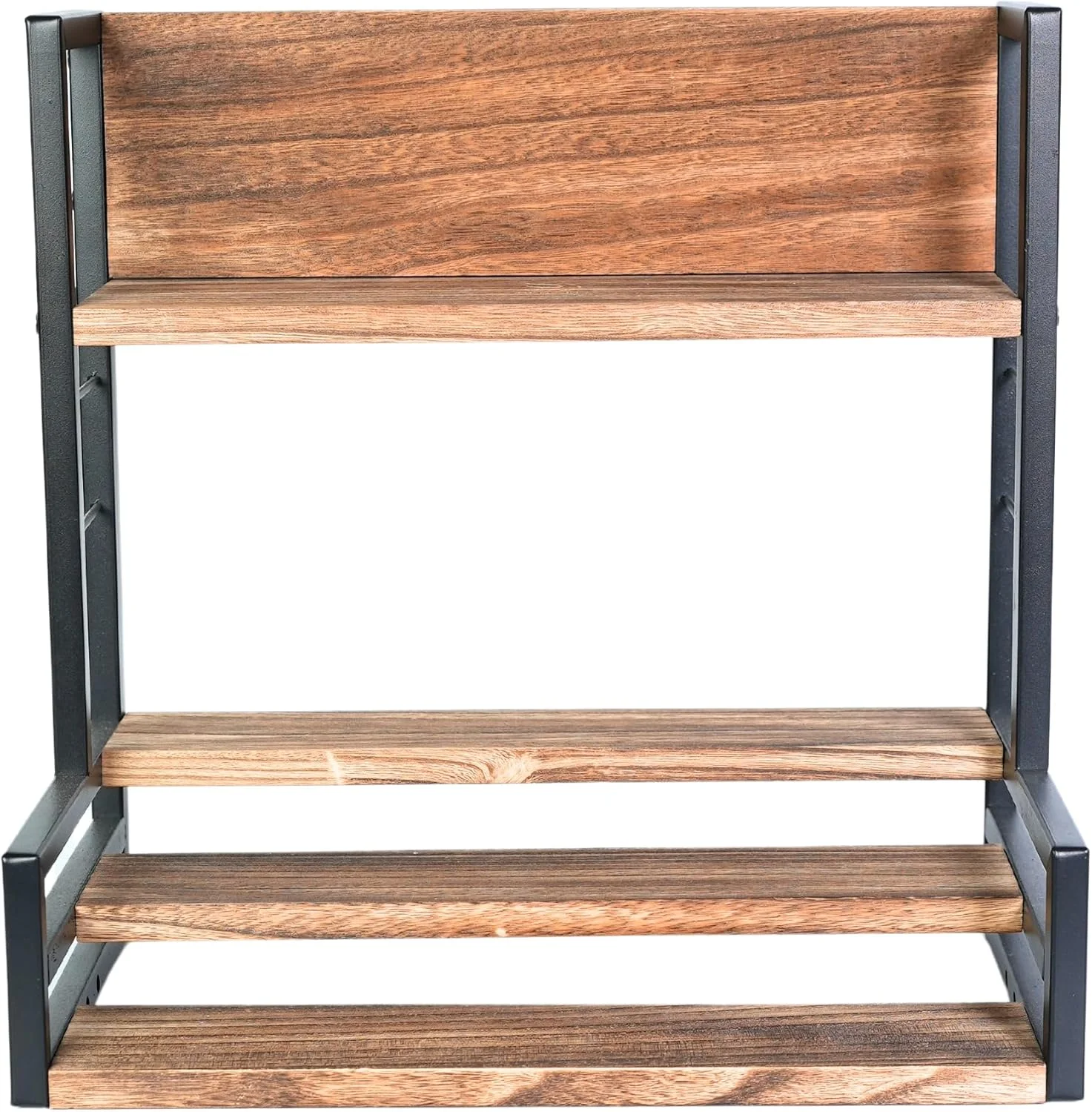 جا ادویه چهار طبقه Bloom - چوب و آهن درجه یک، سازمان دهنده آشپزخانه، صرفه جویی در فضا، مونتاژ آسان، نگهداری شیک برای گیاهان، ادویه جات و چاشنی ها، قفسه آشپزخانه بادوام چند منظوره، 46x54x48 سانتی متر