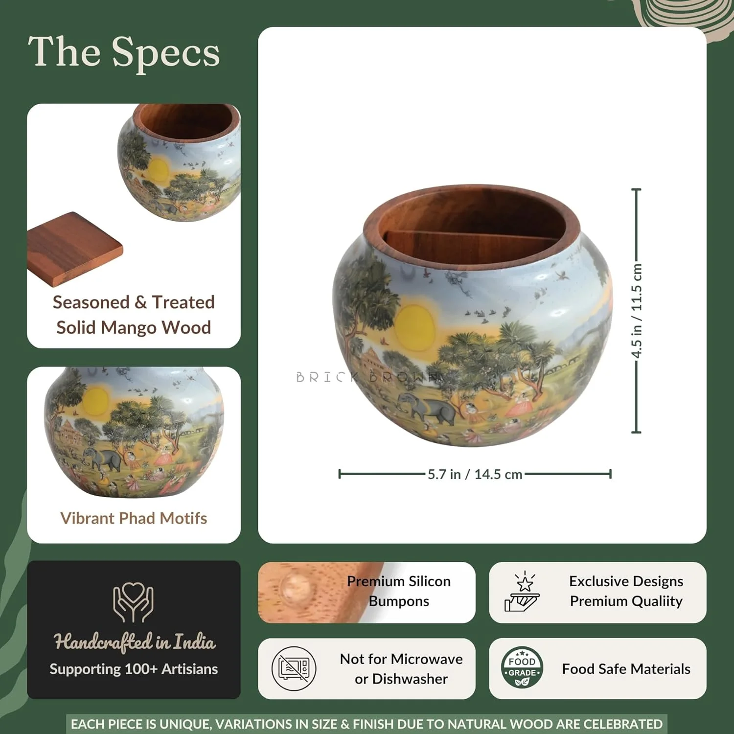 جا قاشقی چوبی ممتاز Brick Brown® مدل Saga، استند قاشق چنگال برای آشپزخانه | جا قاشقی برای میز غذاخوری | استند نگهدارنده چوبی با قسمت جداشدنی (14.5x14.5x11.4 سانتی متر) جا قاشقی چوبی ممتاز Brick Brown® مدل Saga، استند قاشق چنگال برای آشپزخانه | جا قاشقی برای میز غذاخوری | استند نگهدارنده چوبی با قسمت جداشدنی (14.5x14.5x11.4 سانتی متر)