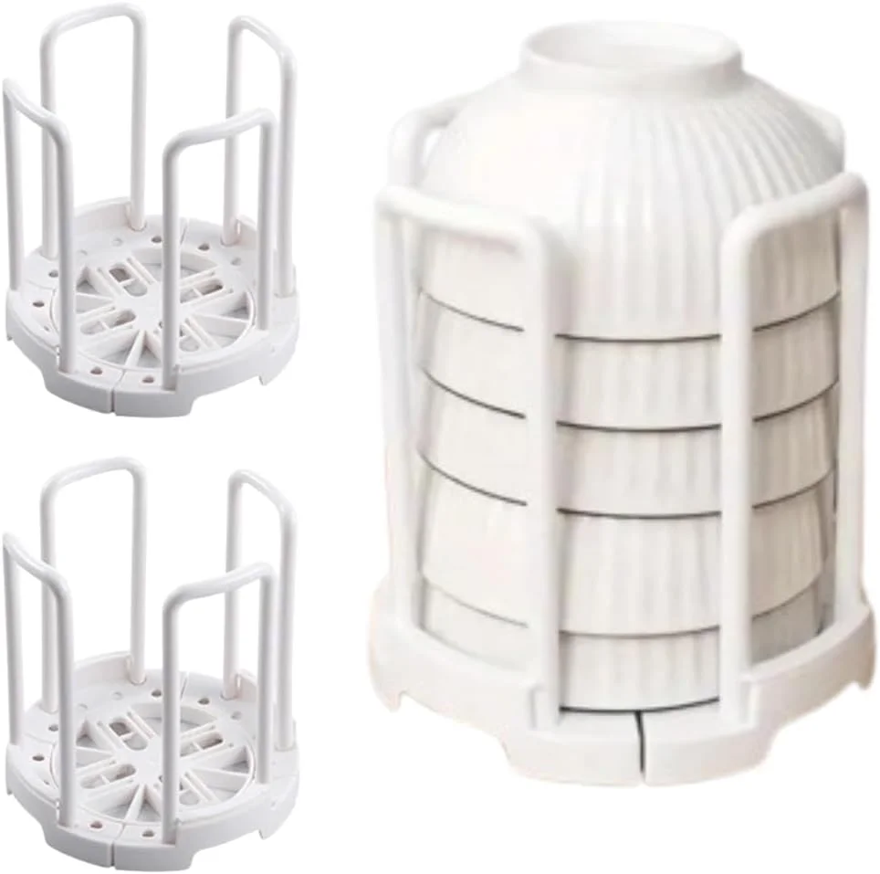 نگهدارنده بشقاب و کاسه بنی - 2 عددی - قابل گسترش - سازمان دهنده بشقاب و کاسه بعد از شستشو، آبچکان ظروف برای سازماندهی کابینت، سازمان دهنده رومیزی آشپزخانه