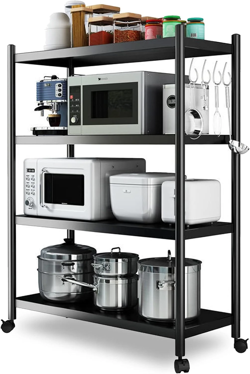 قفسه آشپزخانه Beauenty، قفسه ذخیره سازی تجاری 4 طبقه با ظرفیت بزرگ، قفسه های فلزی قابل تنظیم، پایه مایکروویو برای غذاخوری، گاراژ، اتاق خواب، اتاق نشیمن، دفتر (مدل 1)