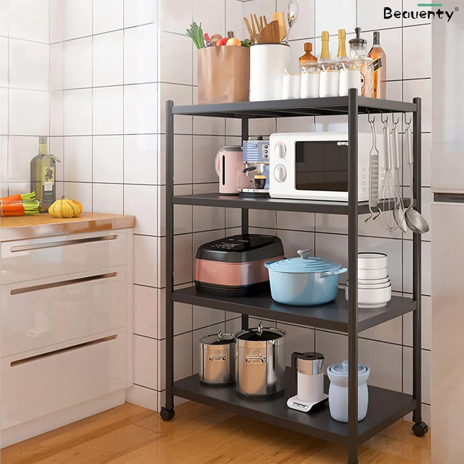 قفسه آشپزخانه Beauenty، قفسه ذخیره سازی تجاری 4 طبقه با ظرفیت بزرگ، قفسه های فلزی قابل تنظیم، پایه مایکروویو برای غذاخوری، گاراژ، اتاق خواب، اتاق نشیمن، دفتر (مدل 1)