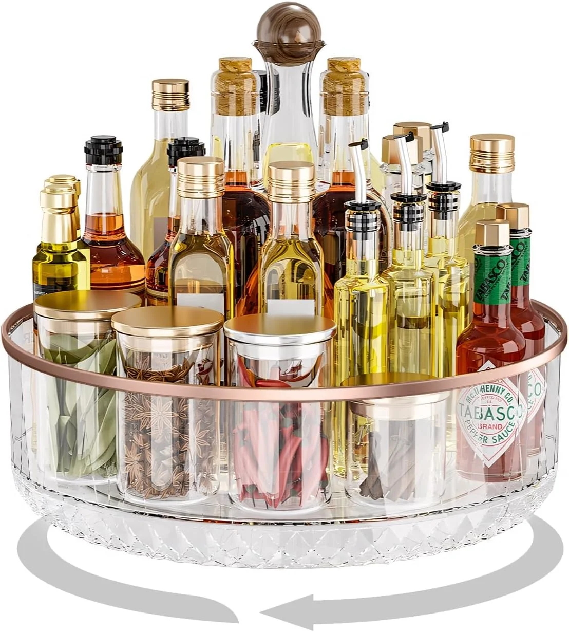 ارگانایزر گردان Baytion Lazy Susan، ظرف شفاف چرخشی برای سازماندهی و نگهداری، ظرف نگهداری با نرده بلند و پهن برای نگهداری در آشپزخانه، اتاق خواب، حمام، اتاق نشیمن