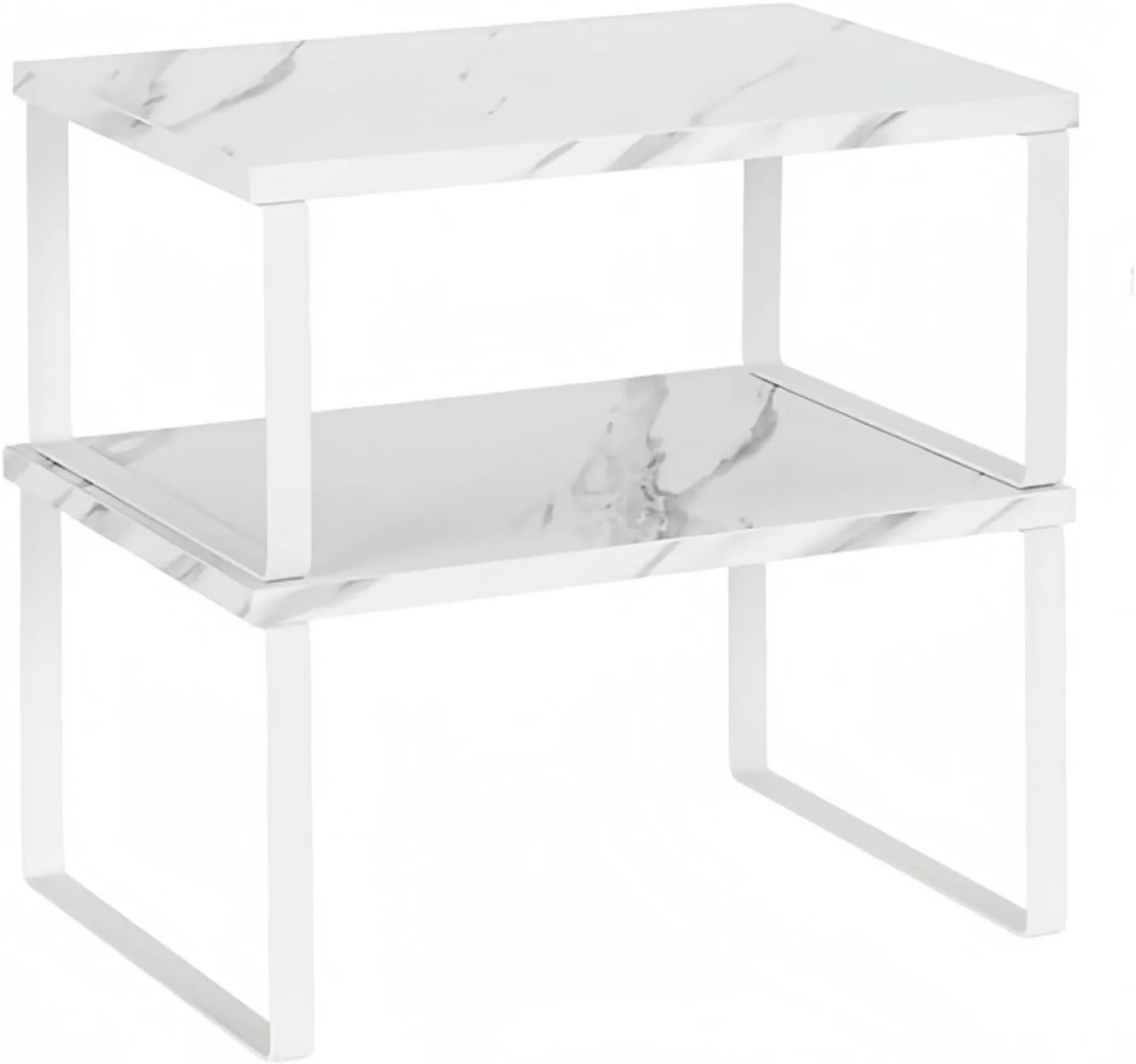 قفسه نظم دهنده کابینت آشپزخانه Beauenty، ست 2 عددی قفسه ادویه جات چوبی قابل انباشته، نظم دهنده بشقاب برای زیر سینک (سنگ مرمر سفید)