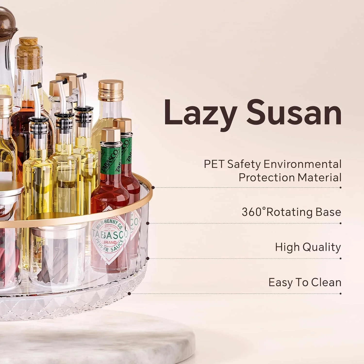 ارگانایزر گردان Baytion Lazy Susan، ظرف شفاف چرخشی برای سازماندهی و نگهداری، ظرف نگهداری با نرده بلند و پهن برای نگهداری در آشپزخانه، اتاق خواب، حمام، اتاق نشیمن ارگانایزر گردان Baytion Lazy Susan، ظرف شفاف چرخشی برای سازماندهی و نگهداری، ظرف نگهداری با نرده بلند و پهن برای نگهداری در آشپزخانه، اتاق خواب، حمام، اتاق نشیمن