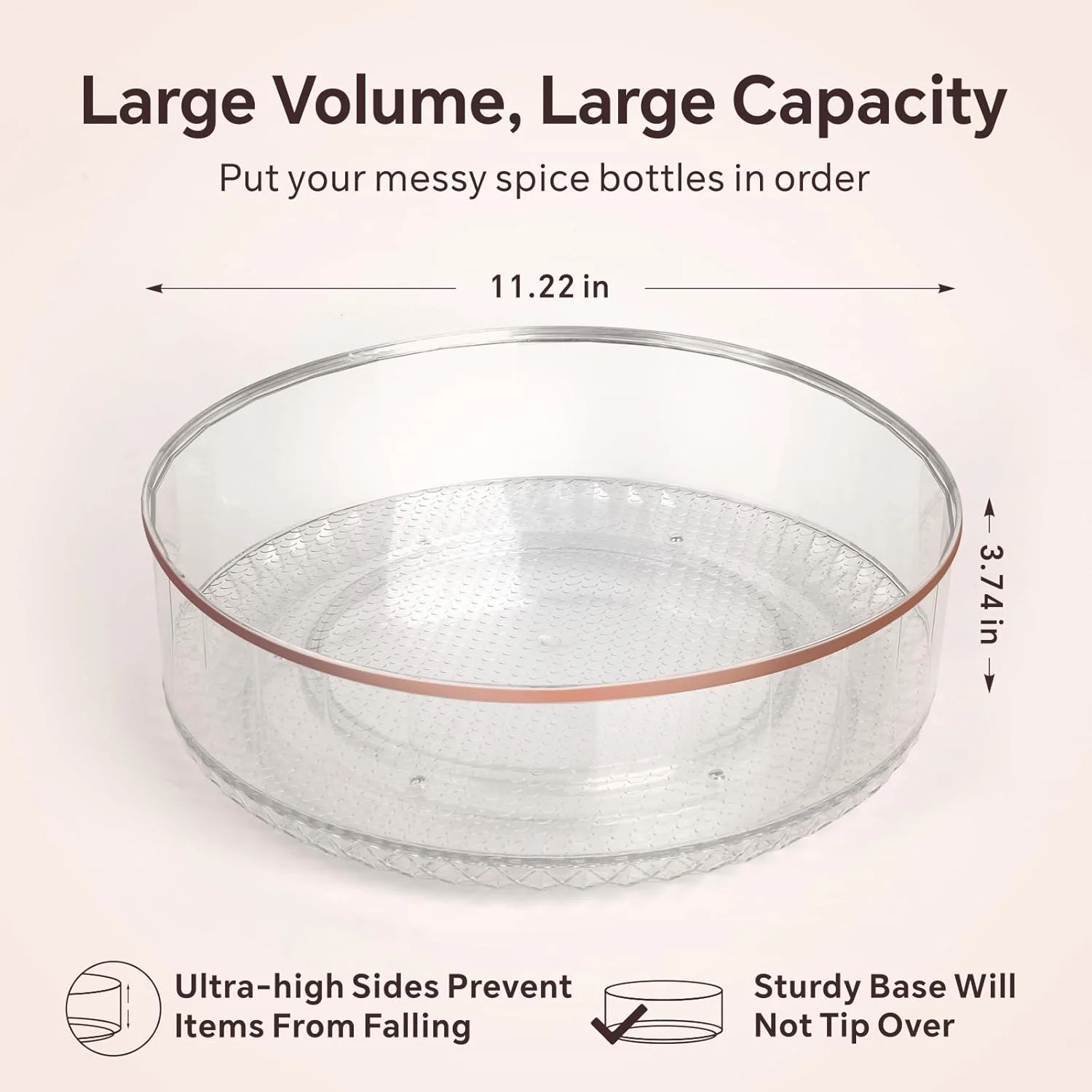 ارگانایزر گردان Baytion Lazy Susan، ظرف شفاف چرخشی برای سازماندهی و نگهداری، ظرف نگهداری با نرده بلند و پهن برای نگهداری در آشپزخانه، اتاق خواب، حمام، اتاق نشیمن ارگانایزر گردان Baytion Lazy Susan، ظرف شفاف چرخشی برای سازماندهی و نگهداری، ظرف نگهداری با نرده بلند و پهن برای نگهداری در آشپزخانه، اتاق خواب، حمام، اتاق نشیمن