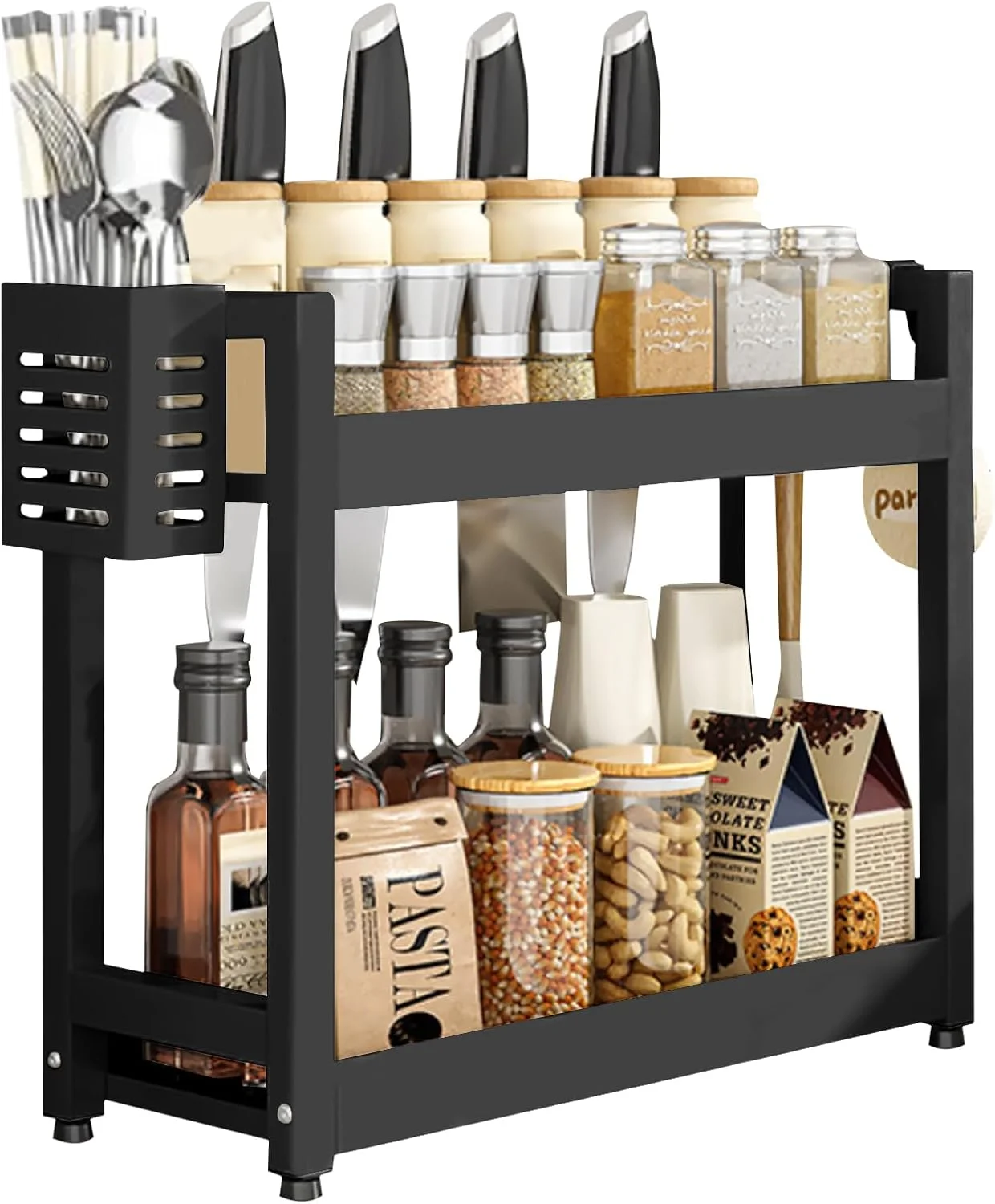 ارگانایزر قفسه ادویه Beauenty، قفسه باریک ادویه رومیزی با قلاب، ارگانایزر قابل تنظیم پایه برای کابینت آشپزخانه، انبار (مشکی 2 طبقه) ارگانایزر قفسه ادویه Beauenty، قفسه باریک ادویه رومیزی با قلاب، ارگانایزر قابل تنظیم پایه برای کابینت آشپزخانه، انبار (مشکی 2 طبقه)