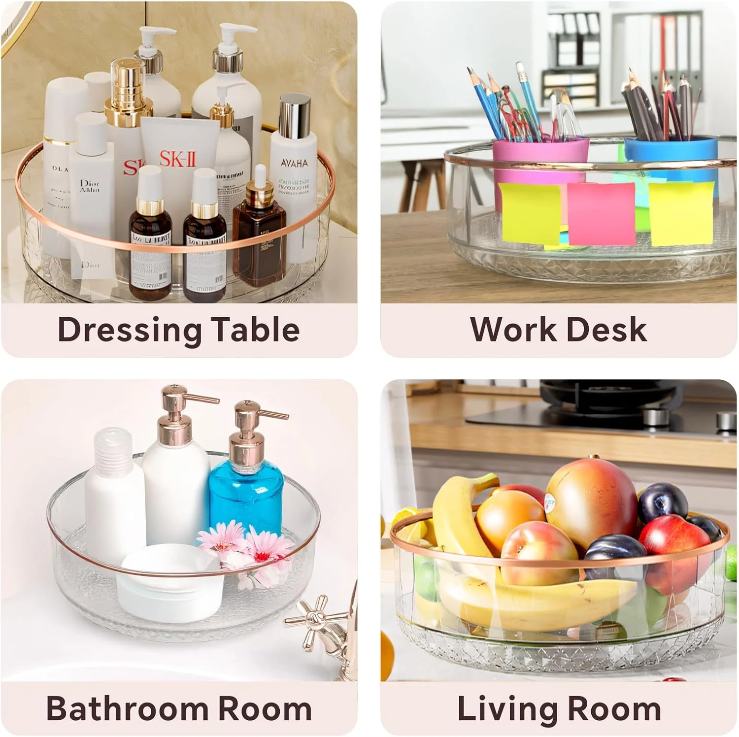 ارگانایزر گردان Baytion Lazy Susan، ظرف شفاف چرخشی برای سازماندهی و نگهداری، ظرف نگهداری با نرده بلند و پهن برای نگهداری در آشپزخانه، اتاق خواب، حمام، اتاق نشیمن ارگانایزر گردان Baytion Lazy Susan، ظرف شفاف چرخشی برای سازماندهی و نگهداری، ظرف نگهداری با نرده بلند و پهن برای نگهداری در آشپزخانه، اتاق خواب، حمام، اتاق نشیمن