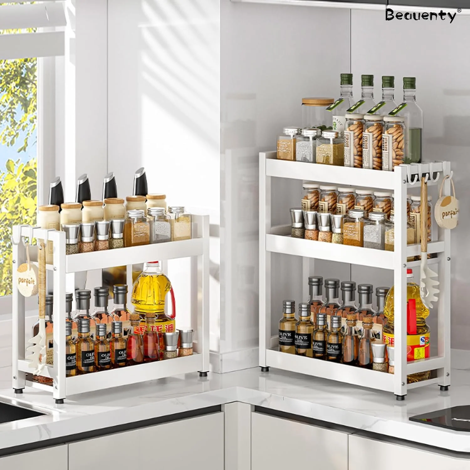 ارگانایزر قفسه ادویه Beauenty، قفسه باریک ادویه رومیزی با قلاب، ارگانایزر قابل تنظیم پایه برای کابینت آشپزخانه، انبار (مشکی 2 طبقه) ارگانایزر قفسه ادویه Beauenty، قفسه باریک ادویه رومیزی با قلاب، ارگانایزر قابل تنظیم پایه برای کابینت آشپزخانه، انبار (مشکی 2 طبقه)