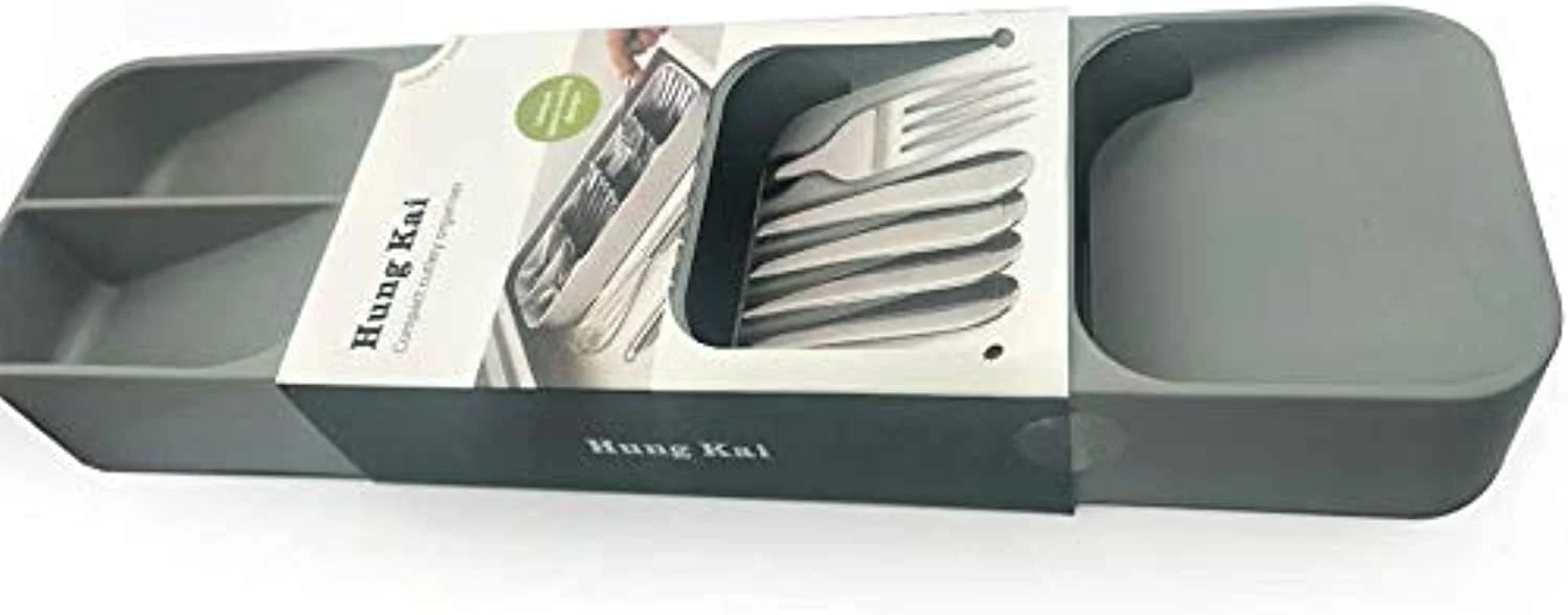 جا قاشقی کشویی پلاستیکی ARTC، نظم دهنده و نگهدارنده وسایل آشپزخانه، مناسب برای قاشق، چنگال و کارد (خاکستری) جا قاشقی کشویی پلاستیکی ARTC، نظم دهنده و نگهدارنده وسایل آشپزخانه، مناسب برای قاشق، چنگال و کارد (خاکستری)