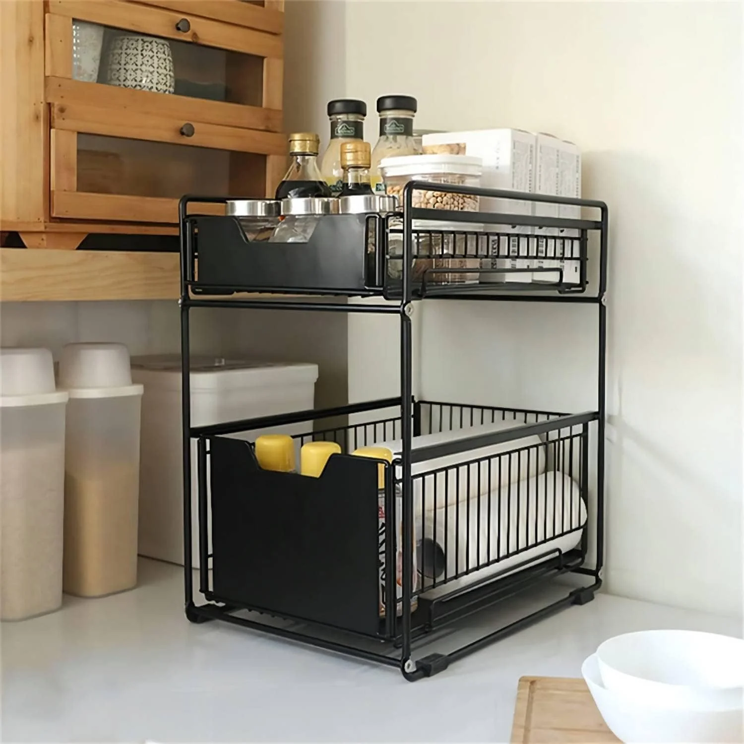 کشو دو طبقه Arabest، قفسه ادویه آشپزخانه، سبد کشویی زیر سینک، سازمان دهنده ذخیره سازی برای حمام، دفتر، آشپزخانه (بزرگ، مشکی) کشو دو طبقه Arabest، قفسه ادویه آشپزخانه، سبد کشویی زیر سینک، سازمان دهنده ذخیره سازی برای حمام، دفتر، آشپزخانه (بزرگ، مشکی)