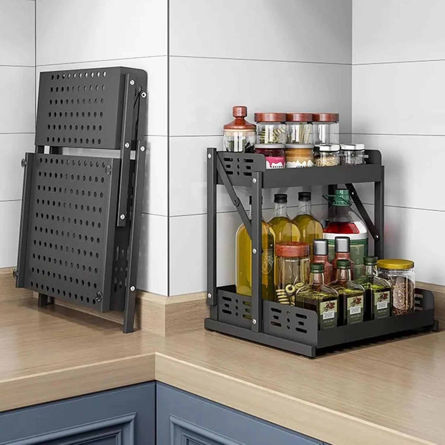 ارگانایزر دو طبقه ادویه ANTOLE برای کابینت، قفسه آشپزخانه قابل چیدن روی میز، قفسه نگهداری تاشو برای شیشه ها، صرفه جویی در فضا و بادوام، مناسب برای آشپزخانه، روی میز، انبار، کمد ارگانایزر دو طبقه ادویه ANTOLE برای کابینت، قفسه آشپزخانه قابل چیدن روی میز، قفسه نگهداری تاشو برای شیشه ها، صرفه جویی در فضا و بادوام، مناسب برای آشپزخانه، روی میز، انبار، کمد