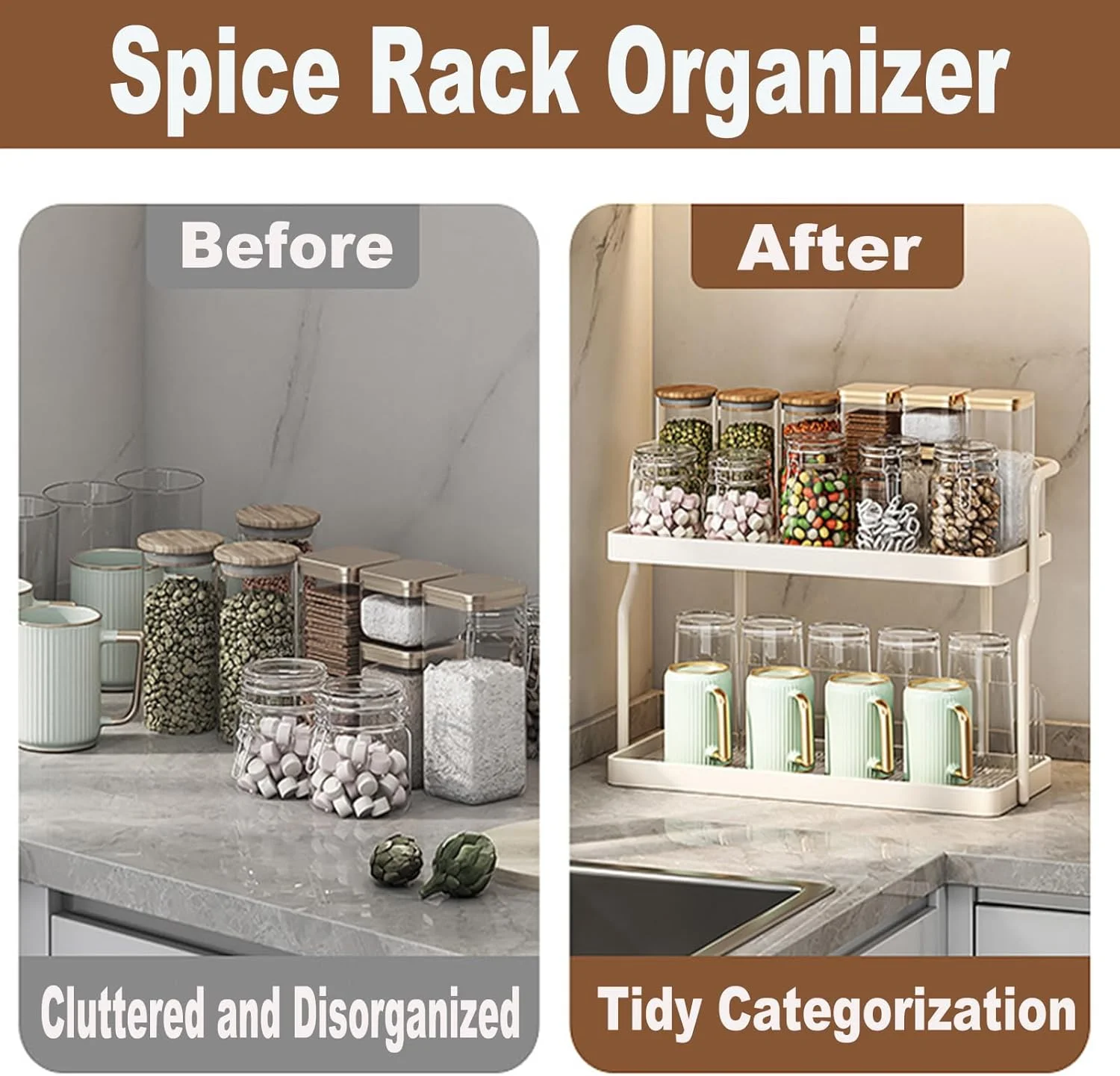 ارگانایزر ادویه ANTOLE، قفسه ادویه 2 طبقه رومیزی، ارگانایزر ادویه دیواری، نگهداری ادویه آشپزخانه، قفسه ارگانایزر کابینت، قفسه ادویه ایستاده برای کابینت، انبار، حمام ارگانایزر ادویه ANTOLE، قفسه ادویه 2 طبقه رومیزی، ارگانایزر ادویه دیواری، نگهداری ادویه آشپزخانه، قفسه ارگانایزر کابینت، قفسه ادویه ایستاده برای کابینت، انبار، حمام