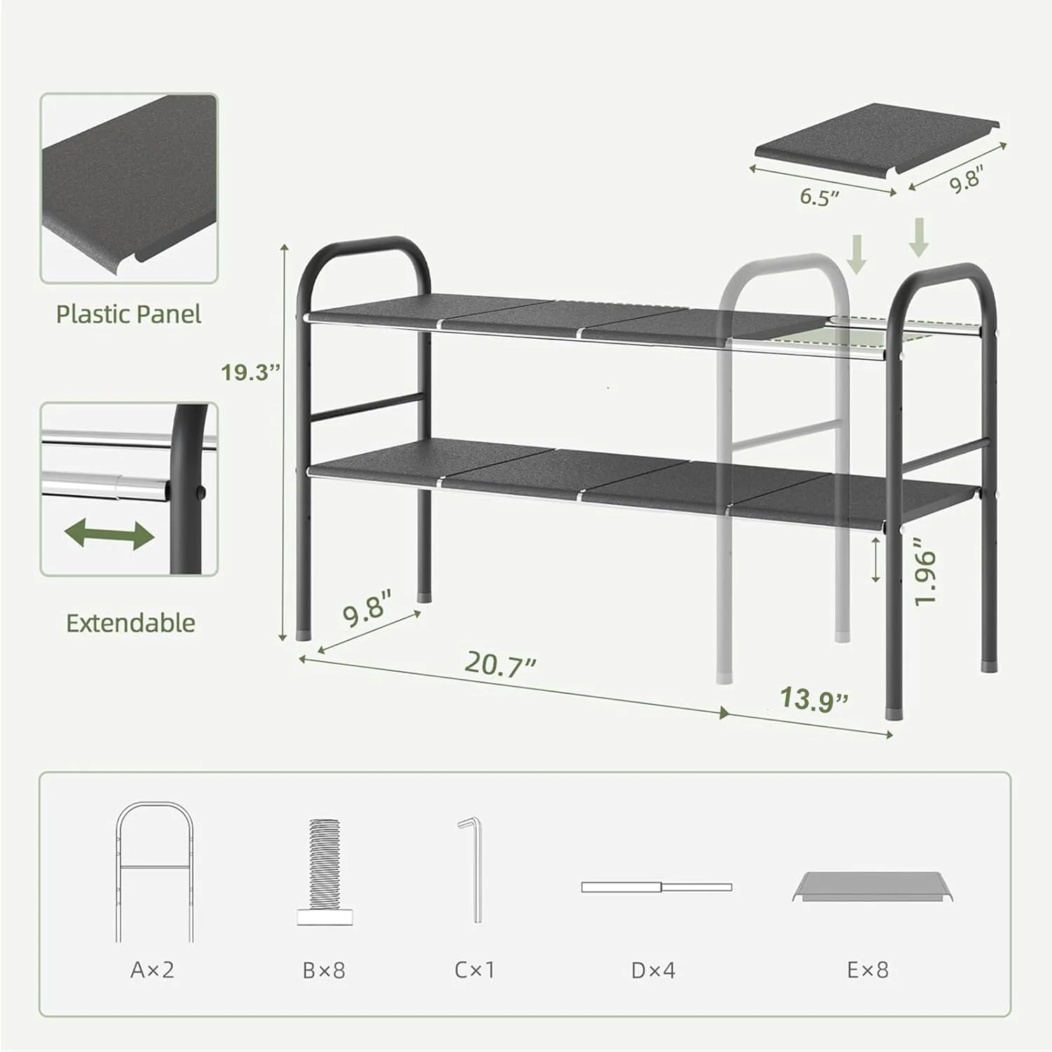 سازمان دهنده زیر سینک ANTOLE، قفسه کابینت 2 طبقه قابل گسترش با پانل های جداشدنی برای نگهداری زیر سینک آشپزخانه و حمام، قفسه نگهداری چند منظوره زیر سینک برای کابینت روی میز (مشکی)