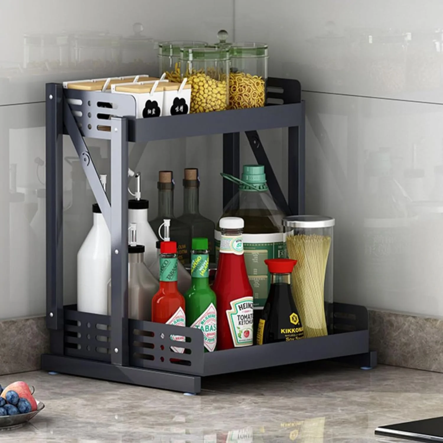 ارگانایزر دو طبقه ادویه ANTOLE برای کابینت، قفسه آشپزخانه قابل چیدن روی میز، قفسه نگهداری تاشو برای شیشه ها، صرفه جویی در فضا و بادوام، مناسب برای آشپزخانه، روی میز، انبار، کمد ارگانایزر دو طبقه ادویه ANTOLE برای کابینت، قفسه آشپزخانه قابل چیدن روی میز، قفسه نگهداری تاشو برای شیشه ها، صرفه جویی در فضا و بادوام، مناسب برای آشپزخانه، روی میز، انبار، کمد