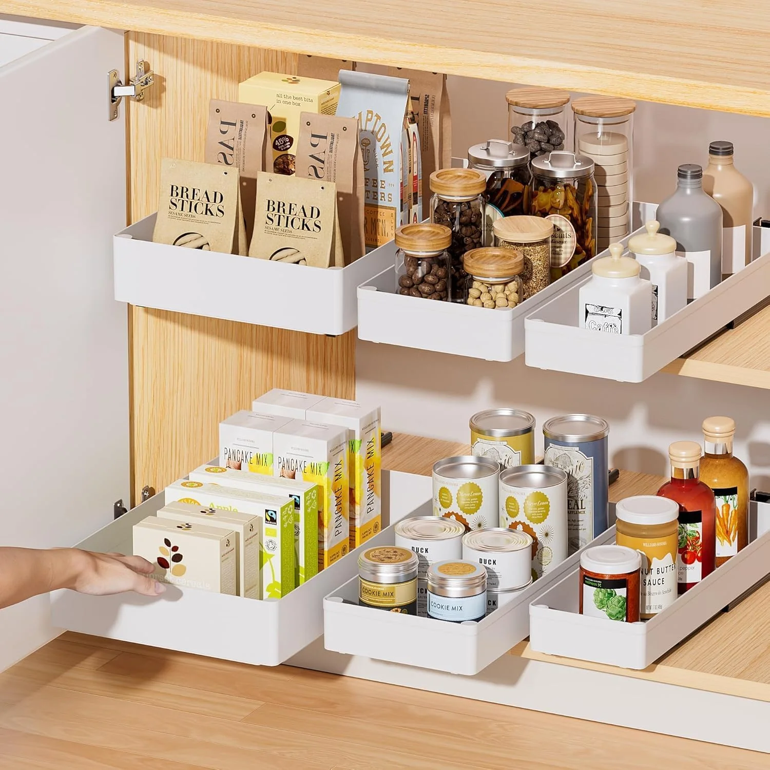 مجموعه 3 عددی ارگانایزر کشویی Angju - کشوهای 3 سایز برای کابینت آشپزخانه، حمام، و انباری - قفسه کشویی