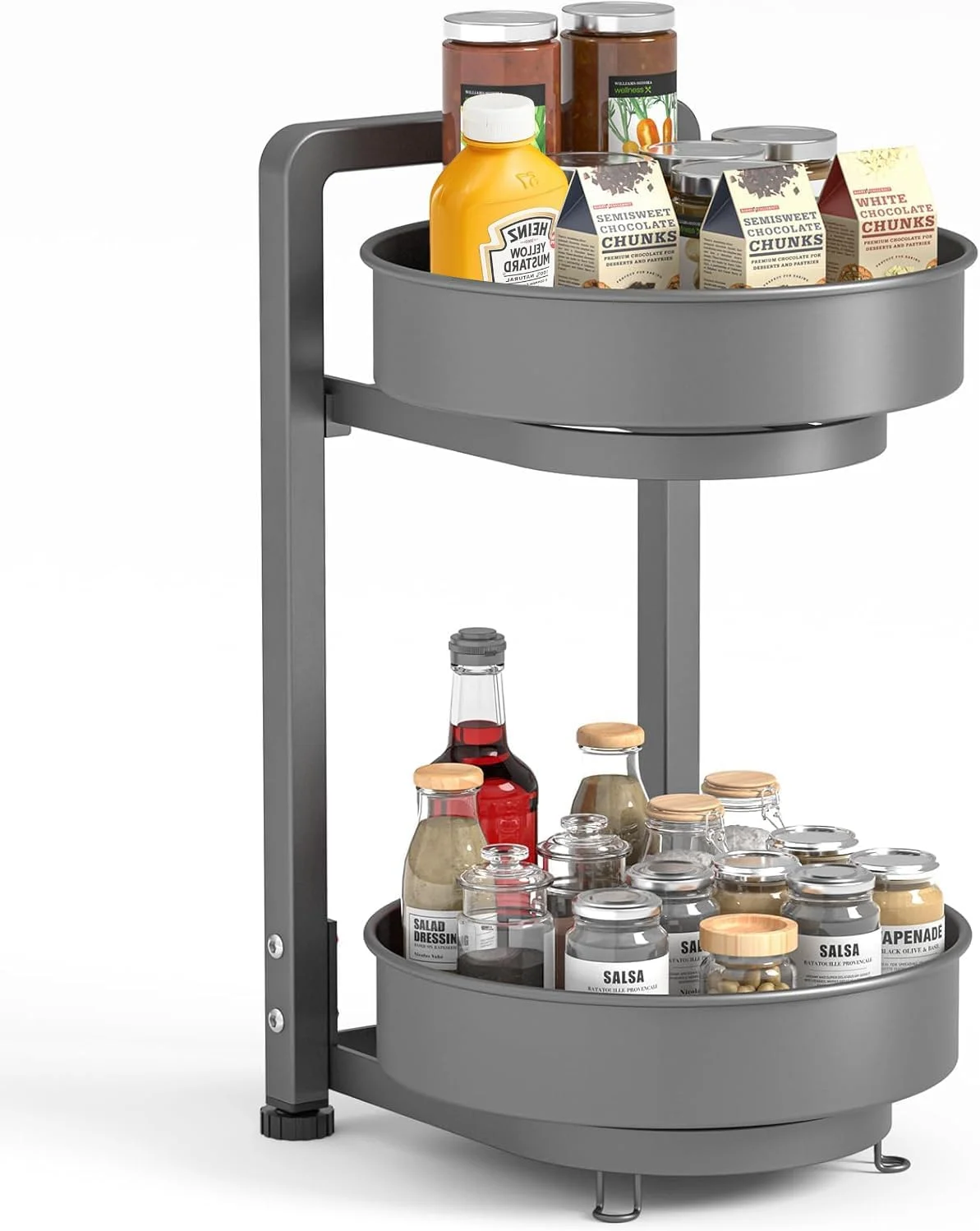 ارگانایزر قفسه ادویه دو طبقه چرخشی Angju، قفسه ادویه قابل جابجایی برای کابینت، ابعاد 27 * 25.5 * 45 سانتی متر، مناسب برای نگهداری ادویه در آشپزخانه، حمام و دستشویی