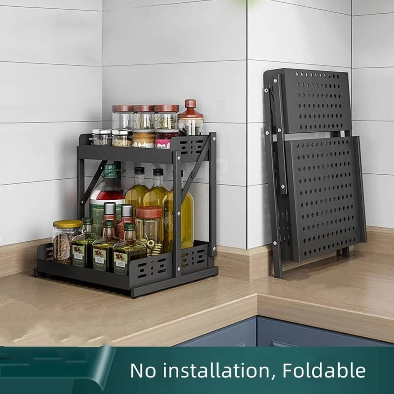 ارگانایزر دو طبقه ادویه ANTOLE برای کابینت، قفسه آشپزخانه قابل چیدن روی میز، قفسه نگهداری تاشو برای شیشه ها، صرفه جویی در فضا و بادوام، مناسب برای آشپزخانه، روی میز، انبار، کمد ارگانایزر دو طبقه ادویه ANTOLE برای کابینت، قفسه آشپزخانه قابل چیدن روی میز، قفسه نگهداری تاشو برای شیشه ها، صرفه جویی در فضا و بادوام، مناسب برای آشپزخانه، روی میز، انبار، کمد