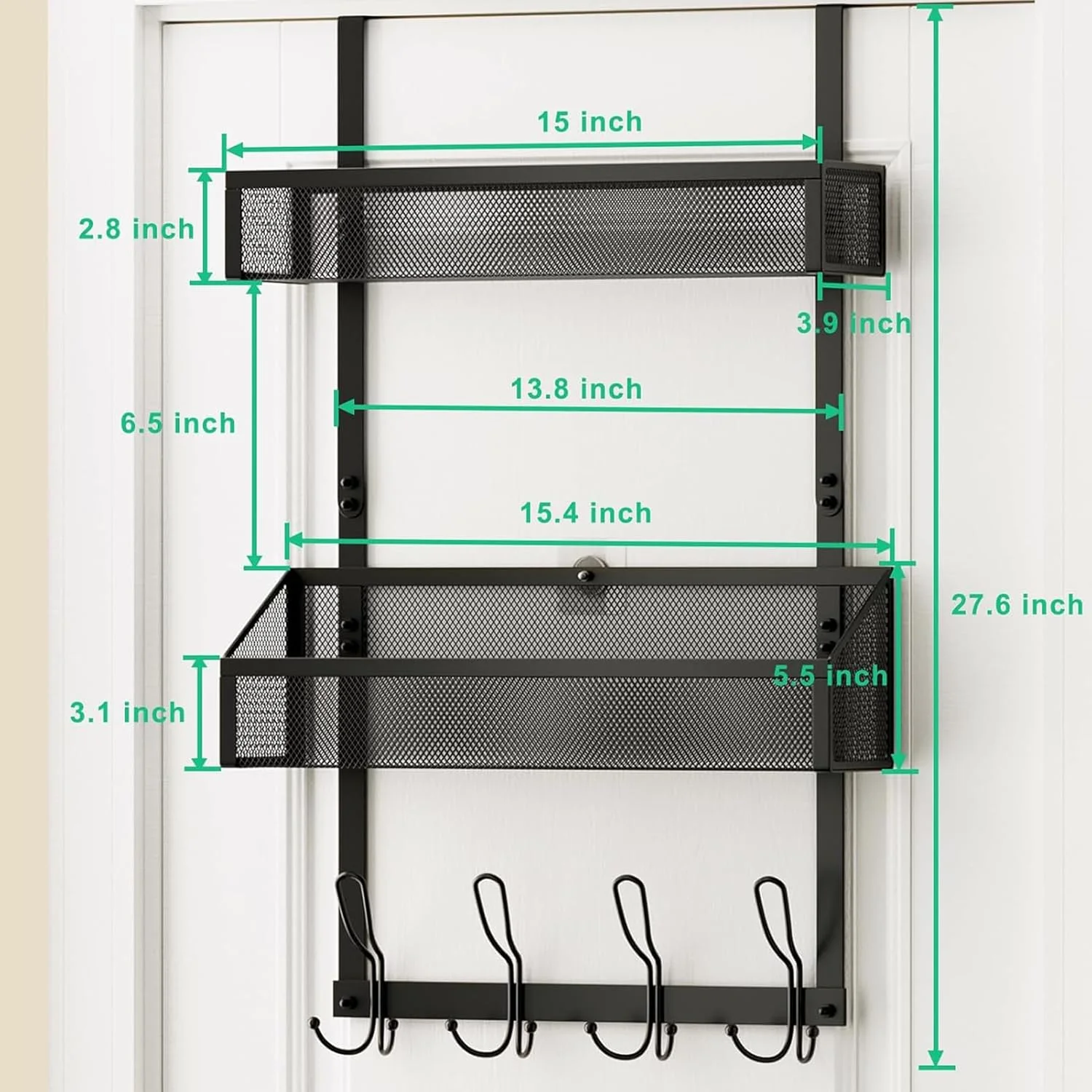 آویز حمام پشت دری آنتول، سازمان دهنده آویز فلزی 2 طبقه با 8 قلاب، سازمان دهنده کمد آویز، قفسه ادویه دیواری برای آشپزخانه، انباری، حمام (مشکی)