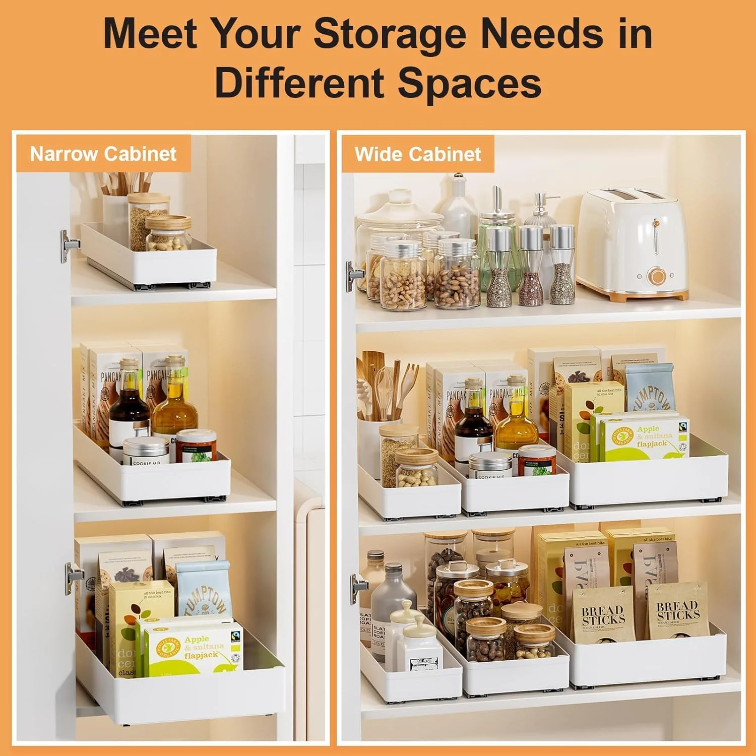 مجموعه 3 عددی ارگانایزر کشویی Angju - کشوهای 3 سایز برای کابینت آشپزخانه، حمام، و انباری - قفسه کشویی