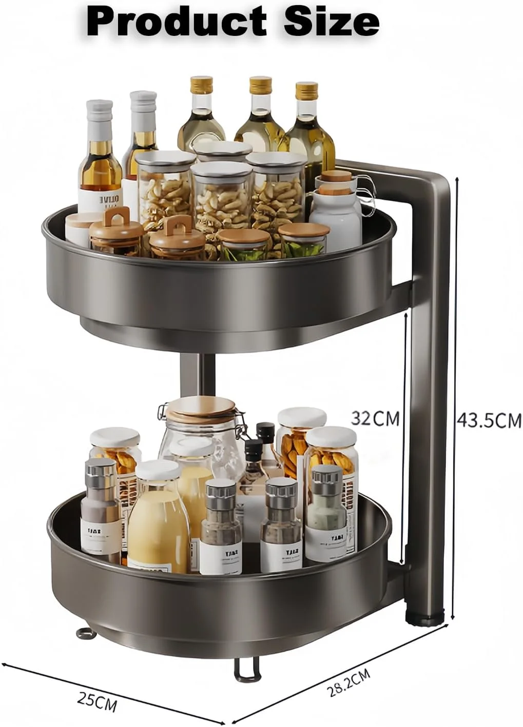 ارگانایزر قفسه ادویه دو طبقه چرخشی Angju، قفسه ادویه قابل جابجایی برای کابینت، ابعاد 27 * 25.5 * 45 سانتی متر، مناسب برای نگهداری ادویه در آشپزخانه، حمام و دستشویی