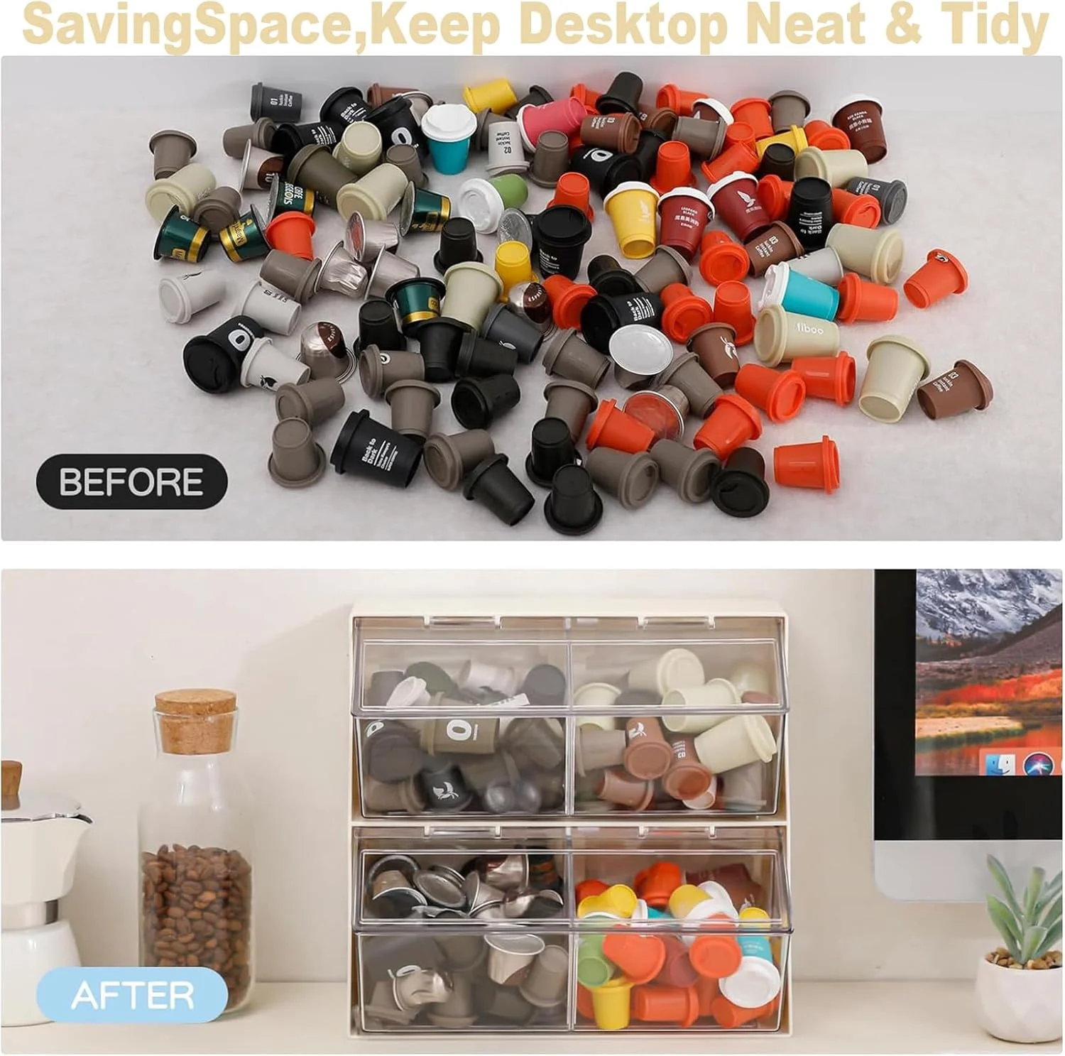 جا کیسه ای چای ANTOLE، سازمان دهنده کیسه چای قابل انباشت با درب، نگهدارنده غلاف قهوه، سازمان دهنده ایستگاه چای، سطل های سازمان دهنده چند منظوره برای بسته شکر، قهوه، در آشپزخانه، انبار (سفید)