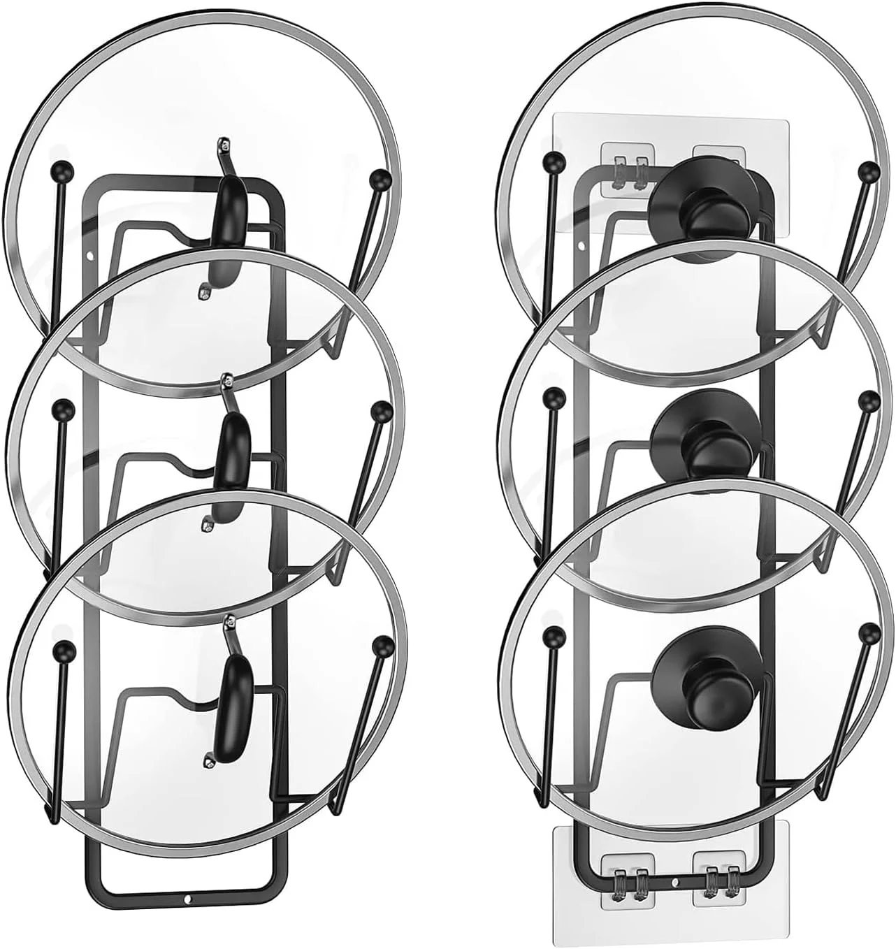 آنجو، بسته 2 عددی ارگانایزر درب قابلمه، نگهدارنده 6 طبقه درب قابلمه برای درب کابینت/نصب روی دیوار، نگهدارنده درب قابلمه قابل استفاده مجدد برای نگهداری در آشپزخانه با چسب بدون نیاز به سوراخ کاری