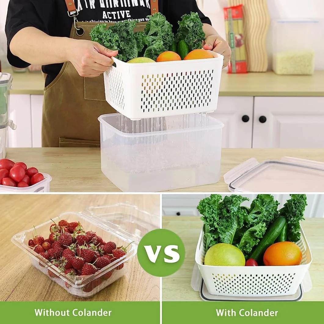 ظرف نگهداری مواد غذایی یخچال ANTOLE، 3 عدد سطل شفاف و قابل چیدن برای سازماندهی یخچال با درب و صافی، سازماندهی آشپزخانه بدون BPA و ضد هوا، ظروف نگهداری میوه و سبزیجات (3 عدد)