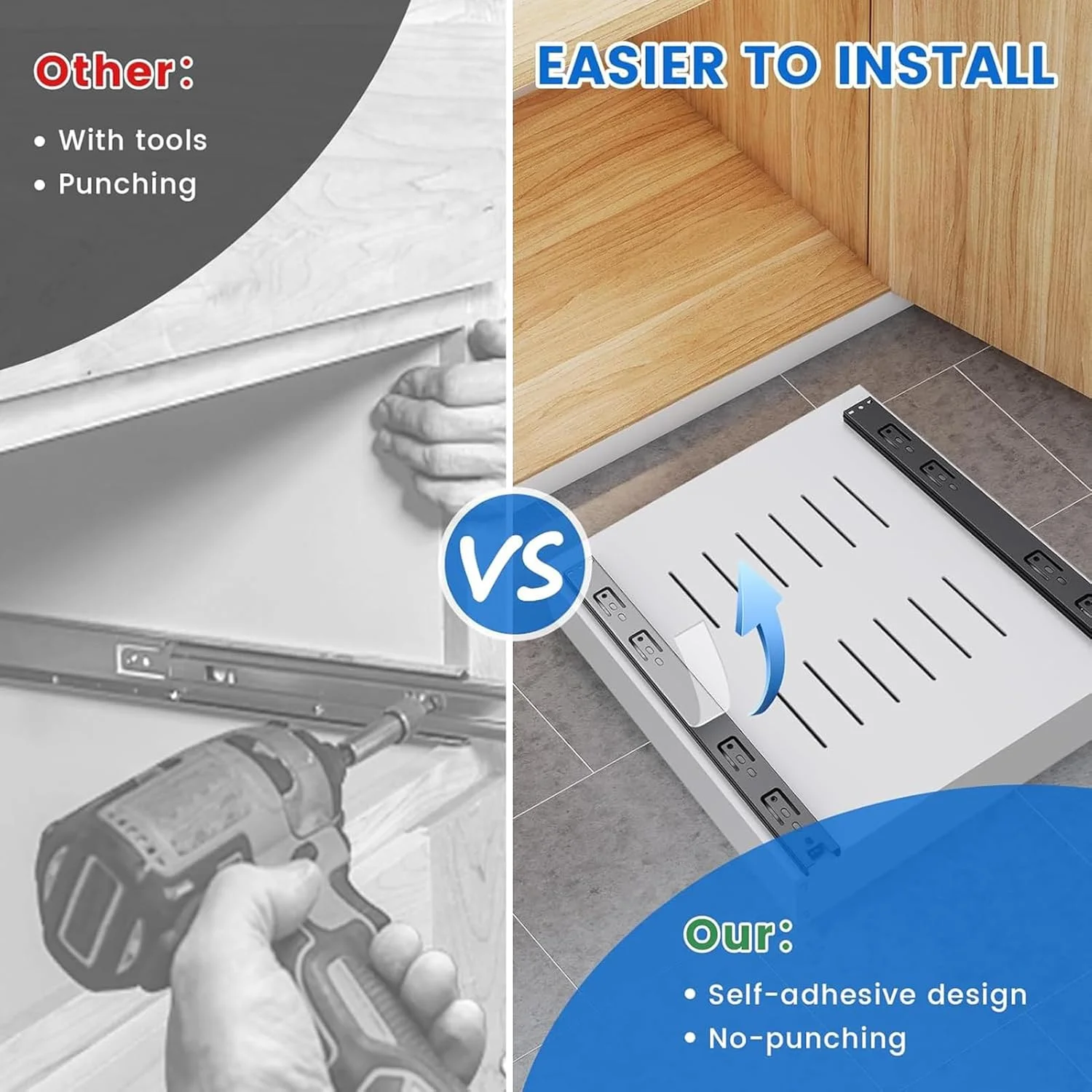 ارگانایزر کابینت کشویی ANTOLE ثابت شده با نانو فیلم چسبی، 1 عدد ارگانایزر و سازمان دهنده کشو برای نگهداری وسایل آشپزخانه سنگین، قفسه های کشویی انبار، قفسه انبار کشویی (سفید - 1 عدد)