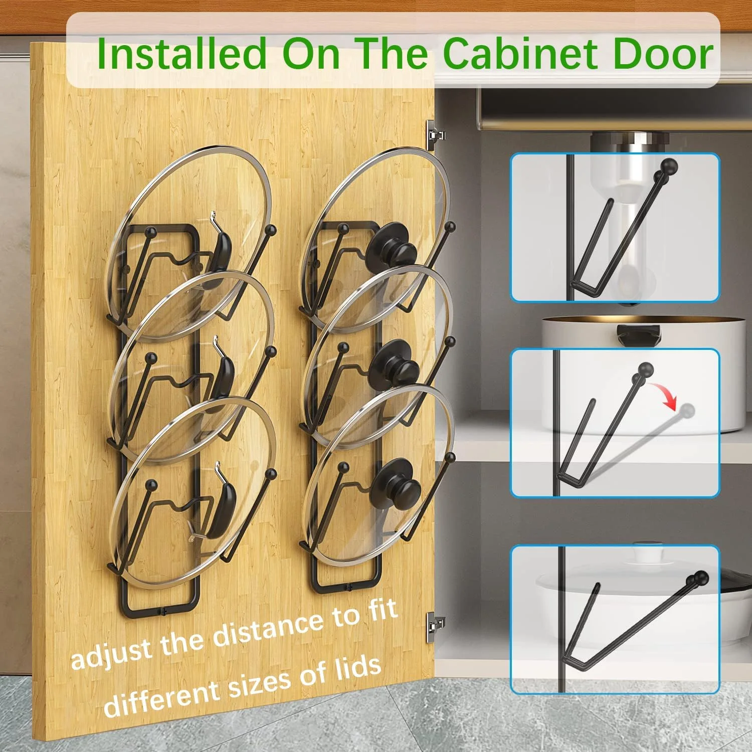آنجو، بسته 2 عددی ارگانایزر درب قابلمه، نگهدارنده 6 طبقه درب قابلمه برای درب کابینت/نصب روی دیوار، نگهدارنده درب قابلمه قابل استفاده مجدد برای نگهداری در آشپزخانه با چسب بدون نیاز به سوراخ کاری