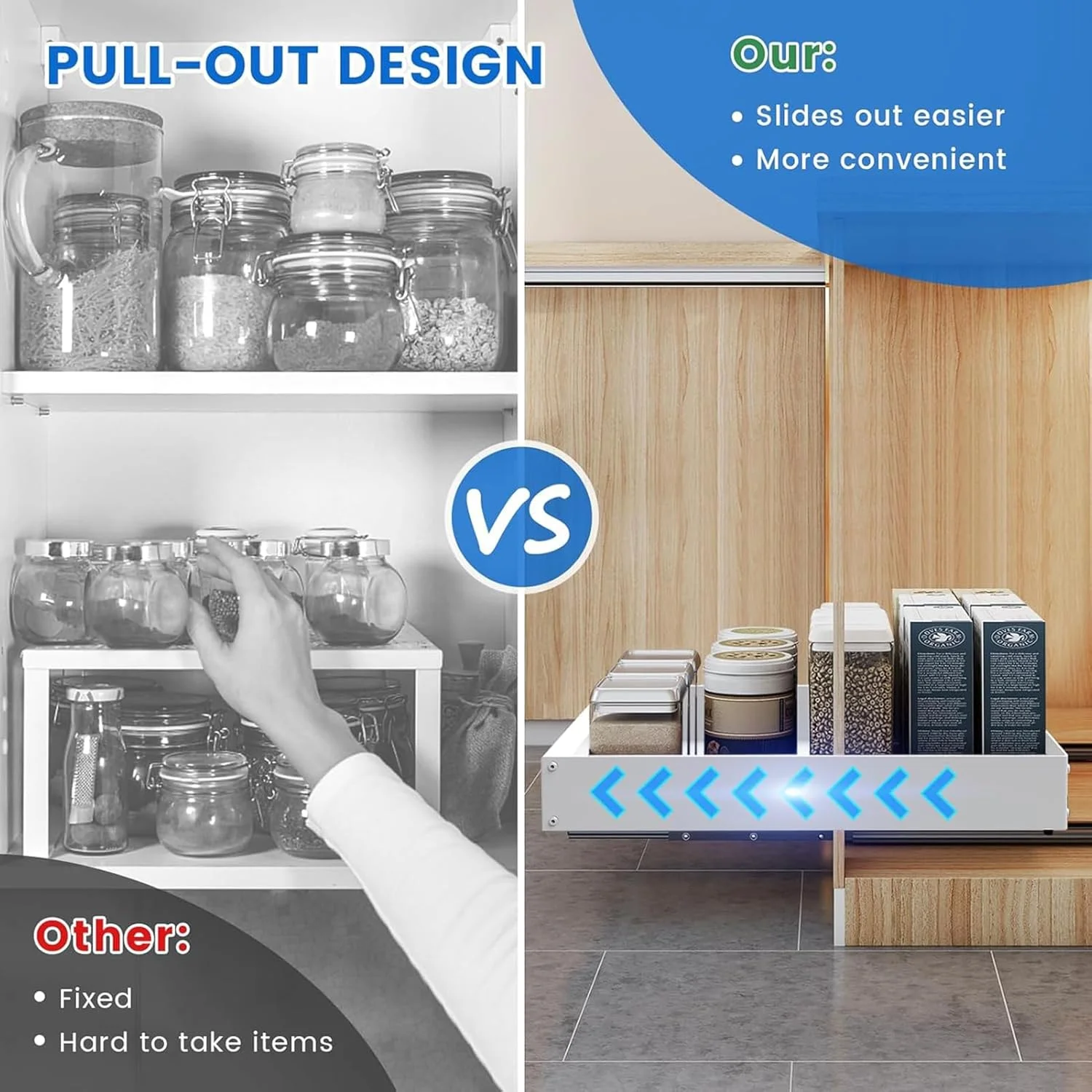 ارگانایزر کابینت کشویی ANTOLE ثابت شده با نانو فیلم چسبی، 1 عدد ارگانایزر و سازمان دهنده کشو برای نگهداری وسایل آشپزخانه سنگین، قفسه های کشویی انبار، قفسه انبار کشویی (سفید - 1 عدد)