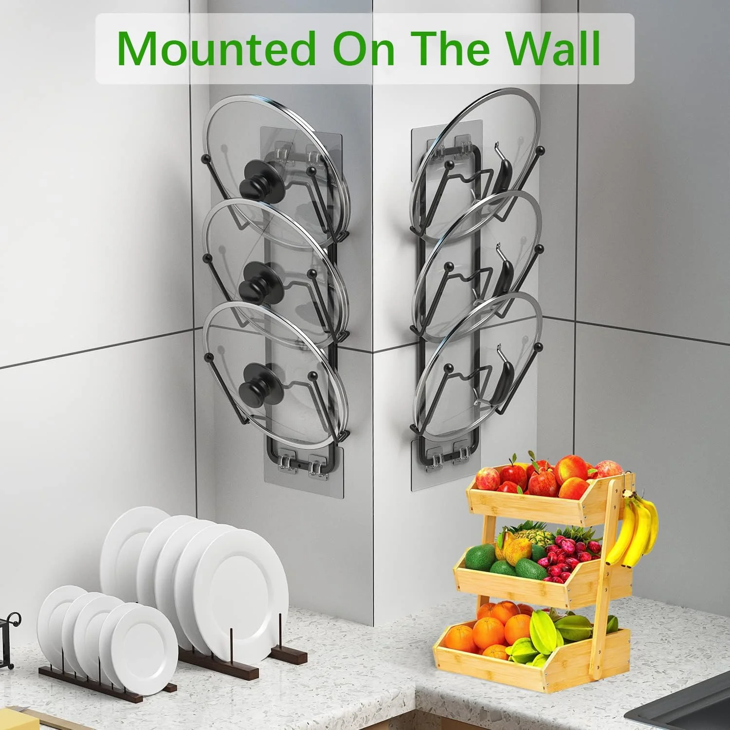 آنجو، بسته 2 عددی ارگانایزر درب قابلمه، نگهدارنده 6 طبقه درب قابلمه برای درب کابینت/نصب روی دیوار، نگهدارنده درب قابلمه قابل استفاده مجدد برای نگهداری در آشپزخانه با چسب بدون نیاز به سوراخ کاری