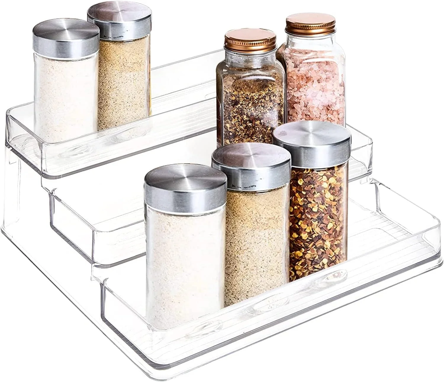 Angju 3-Tier Clear Glass Spice Rack Organizer for Kitchen, Bathroom, Bedroom, Office; Maximizes Storage Space; Easy Access Multi-Tier Design