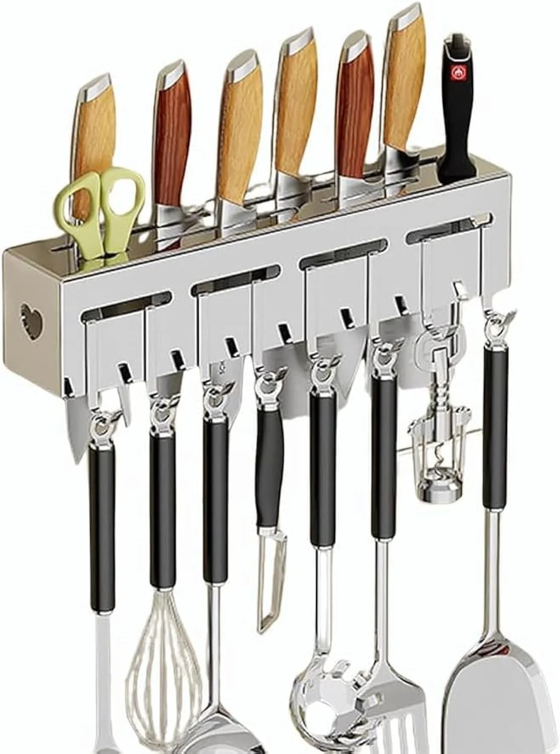 جای چاقو آشپزخانه AMERTEER | نگهدارنده چاقو و ابزار استیل ضد زنگ دیواری با 8 قلاب | سازمان دهنده چند منظوره و مقاوم برای نگهداری لوازم آشپزخانه | مناسب برای خانه های مدرن و استفاده حرفه ای
