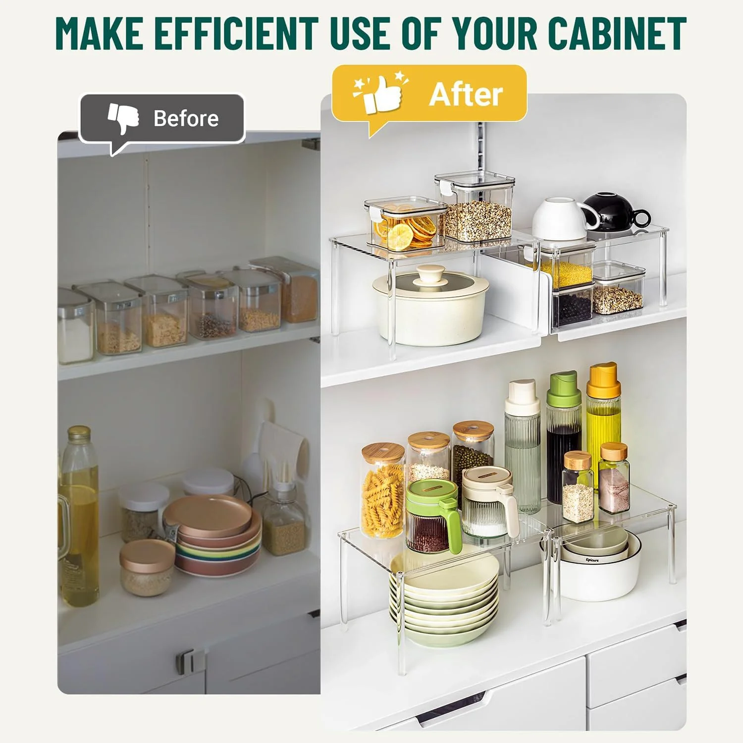 قفسه ادویه آنجو، سازمان دهنده کابینت اکریلیک، مجموعه 2 عددی سازمان دهنده قفسه، سازمان دهنده ادویه برای میز، قفسه های قابل انباشت برای سازماندهی و نگهداری آشپزخانه، نصب آسان