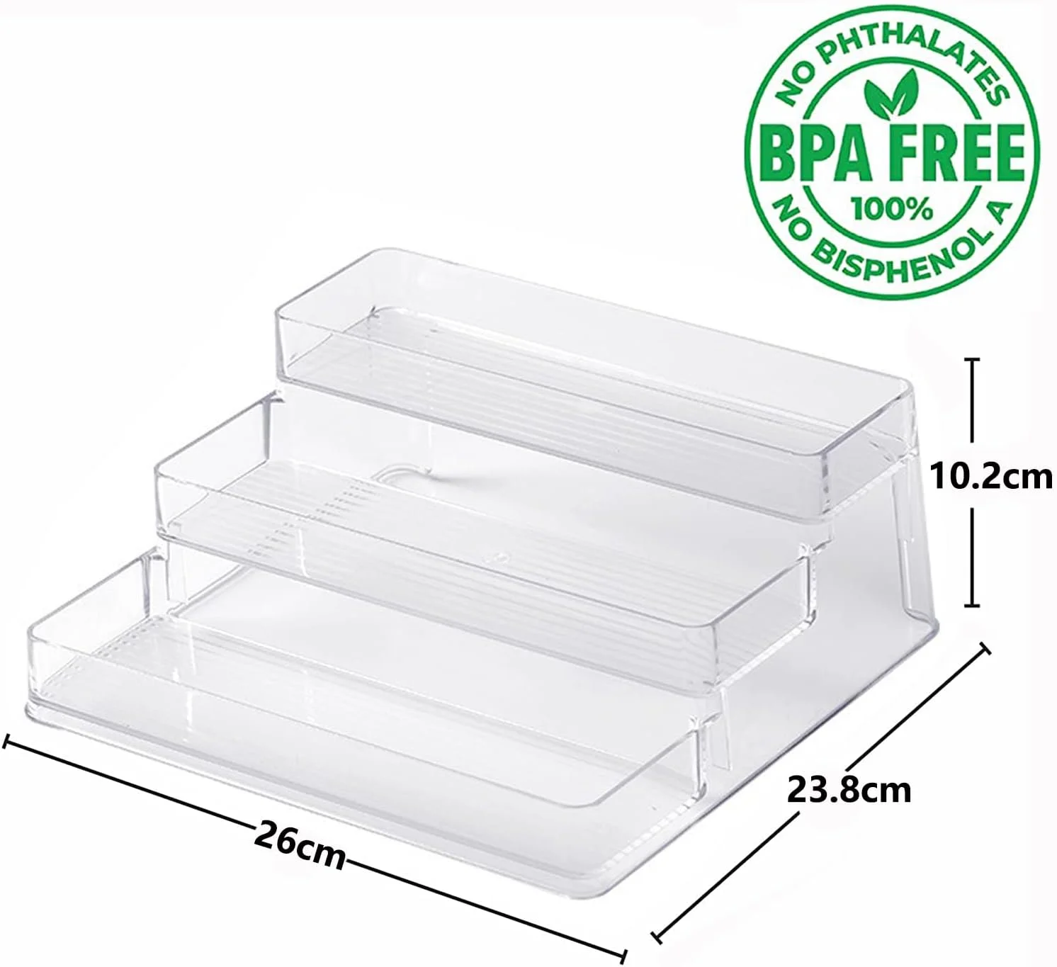 Angju 3-Tier Clear Glass Spice Rack Organizer for Kitchen, Bathroom, Bedroom, Office; Maximizes Storage Space; Easy Access Multi-Tier Design