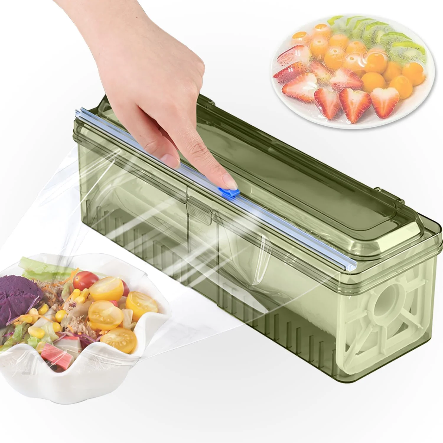 Angju Cling Film Dispenser, Food Wrap Storage Organizer with Slide Cutter, Reusable Cling Film Dispenser, Clear Refillable Wrap Dispenser, Slide Cutter for Aluminum, Foil Film and Wax Paper