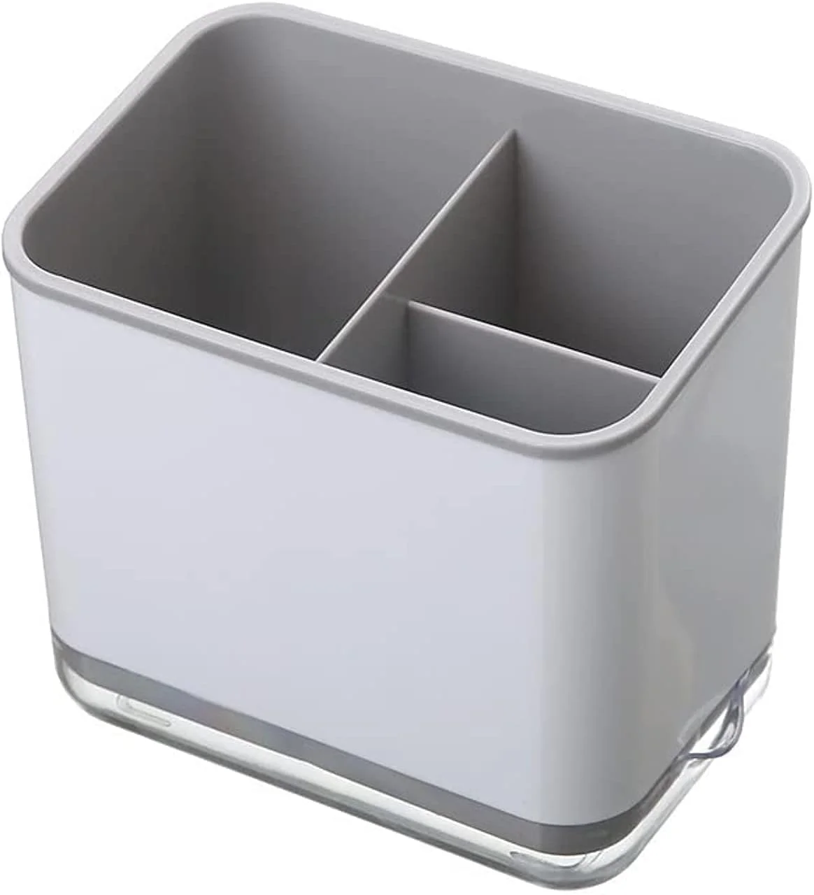 AMERTEER Kitchen Storage Rack | Double Layer Utensil Holder with Fork, Knife, Spoon Filter Basket | Multifunctional Tableware Bucket & Chopsticks Sink Organizer Box (Gray)