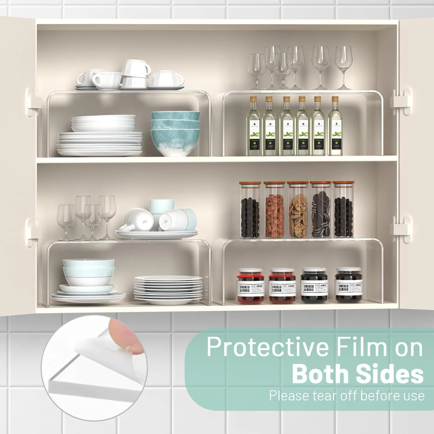 قفسه ادویه آنجو، مجموعه دو عددی پایه قفسه شفاف اکریلیک، سازمان دهنده قفسه کابینت آشپزخانه، سازماندهی ادویه برای قفسه کابینت، سازمان دهنده رومیزی، قفسه ضخیم 5 میلی متری برای ظروف، قوطی نوشابه و فنجان