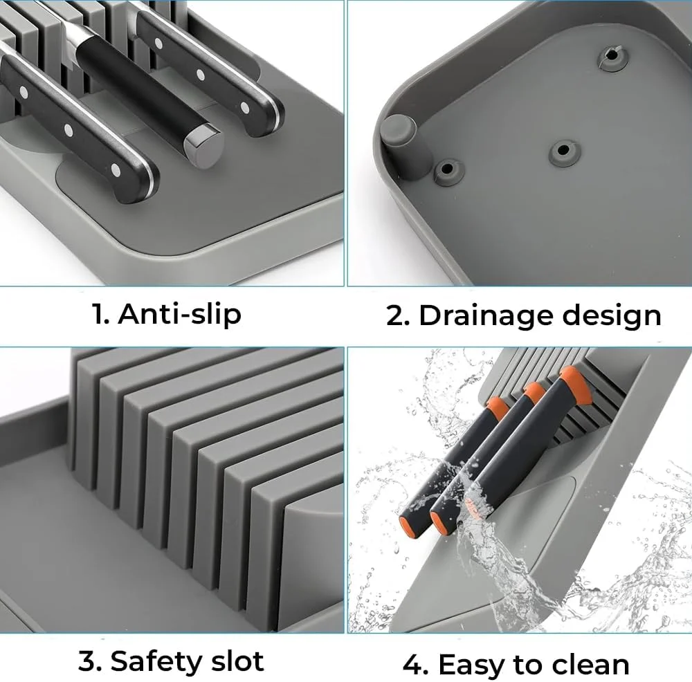 جا چاقویی پلاستیکی داخل کشو Amerteer، جدا کننده چاقوهای کشو آشپزخانه، سینی نگهدارنده کارد و چنگال برای قاشق، چنگال و چاقو
