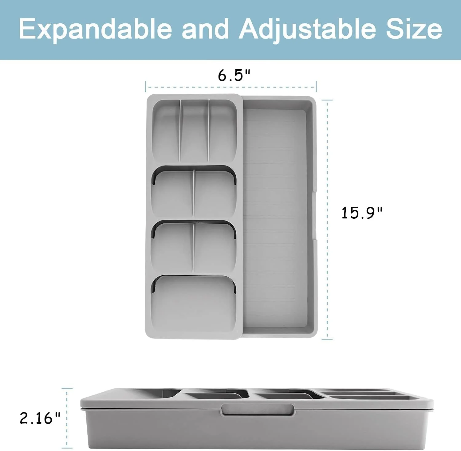 نظم دهنده کشو آشپزخانه AMERTEER | سینی لوازم جانبی قابل گسترش، ظروف تخت بدون BPA، نظم دهنده کارد و چنگال | فضای ذخیره سازی بزرگ قابل تنظیم برای چنگال، چاقو، قاشق | سینی کارد و چنگال پلاستیکی 8 طبقه (40.5x16.5x5.5cm)