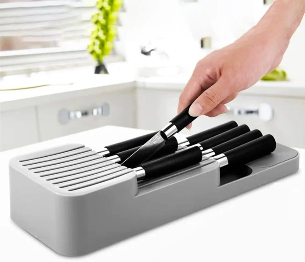 جا چاقویی پلاستیکی داخل کشو Amerteer، جدا کننده چاقوهای کشو آشپزخانه، سینی نگهدارنده کارد و چنگال برای قاشق، چنگال و چاقو
