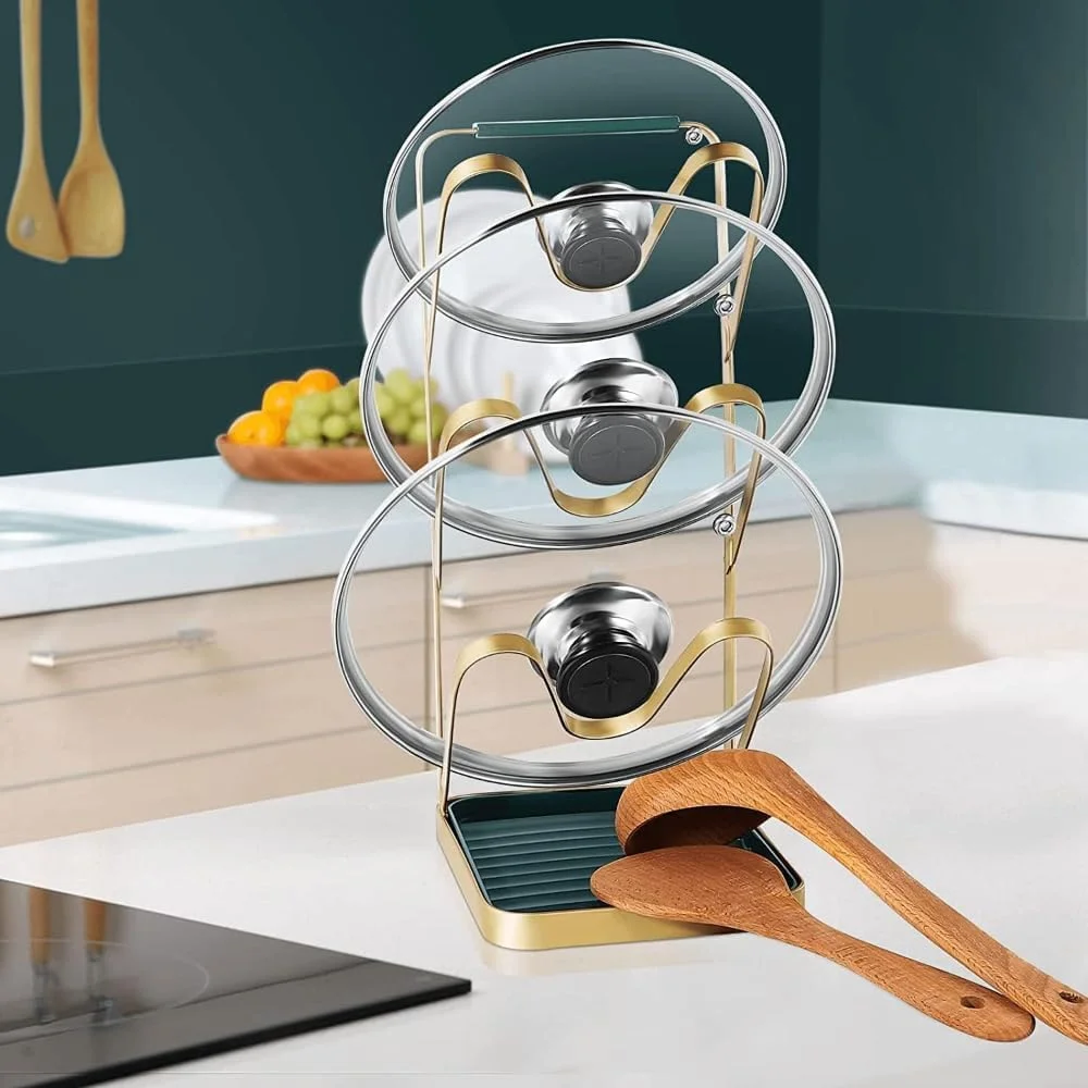 قفسه نگهدارنده درب قابلمه 3 طبقه AMERTEER – نصب چسبی و سینی چکه گیر جداشدنی، نگهدارنده درب تابه ضد زنگ برای درب کابینت، دیوار، روی کابینت – پایه نگهدارنده طلایی و سبز برای نگهداری وسایل آشپزخانه قفسه نگهدارنده درب قابلمه 3 طبقه AMERTEER – نصب چسبی و سینی چکه گیر جداشدنی، نگهدارنده درب تابه ضد زنگ برای درب کابینت، دیوار، روی کابینت – پایه نگهدارنده طلایی و سبز برای نگهداری وسایل آشپزخانه